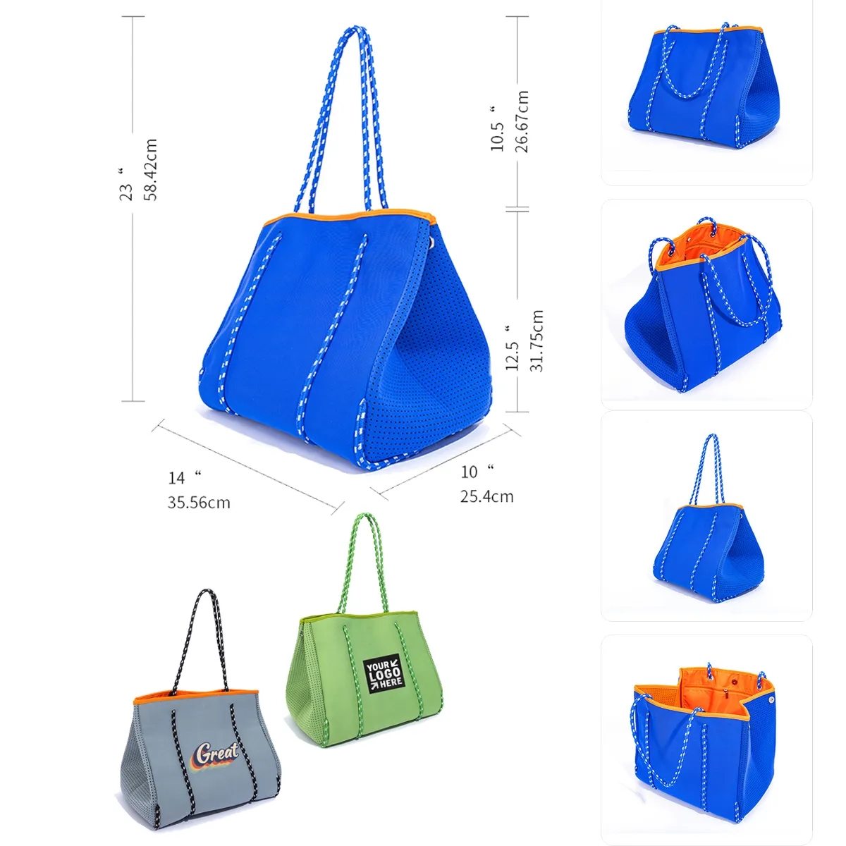 Large Fashion Neoprene Beach Tote Bag For Women, custom tote bag with logo imprint 3