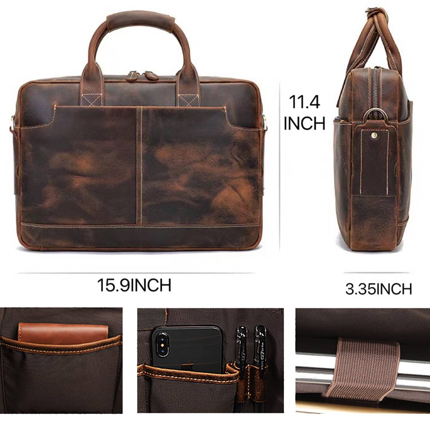 Genuine Leather Briefcase Messenger 15.6 Inch Laptop Bag 3