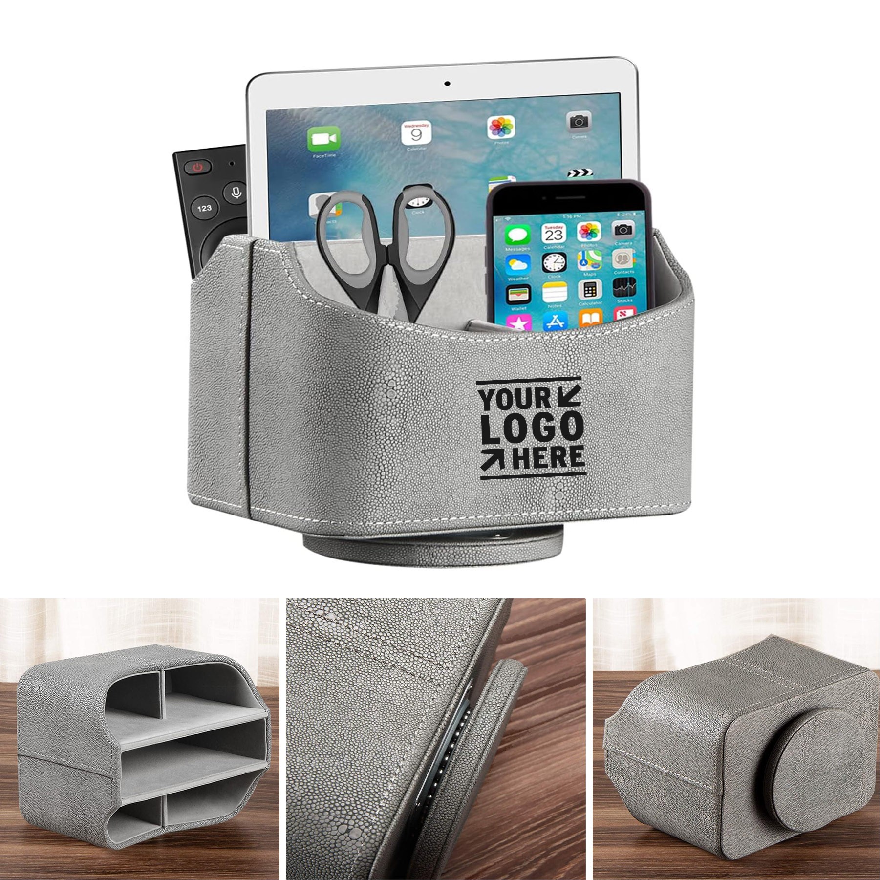 360 Degree Spinning Desk TV Remote Caddy Desk Organizer Accessory PU Leather Remote Control Holder 3