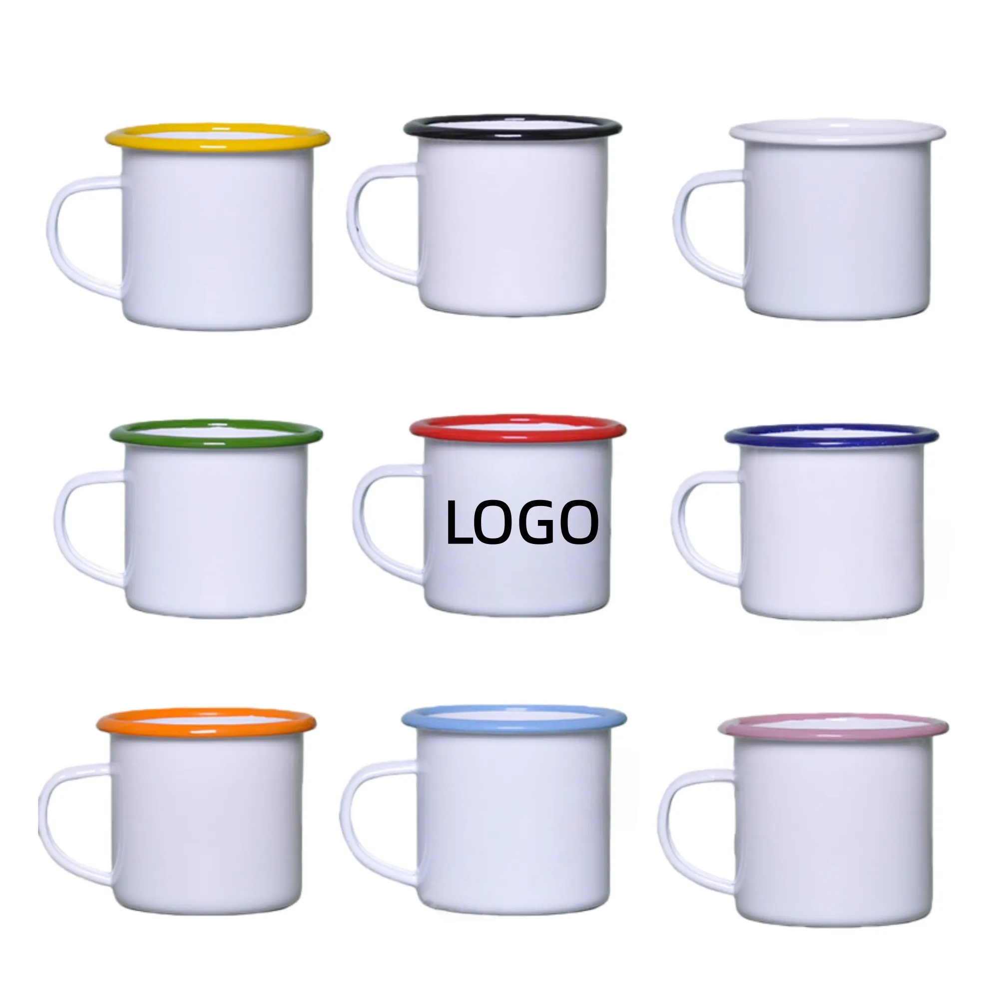 11 oz Enamel Campfire Mug Colored Rim Cup For Coffee Tea
