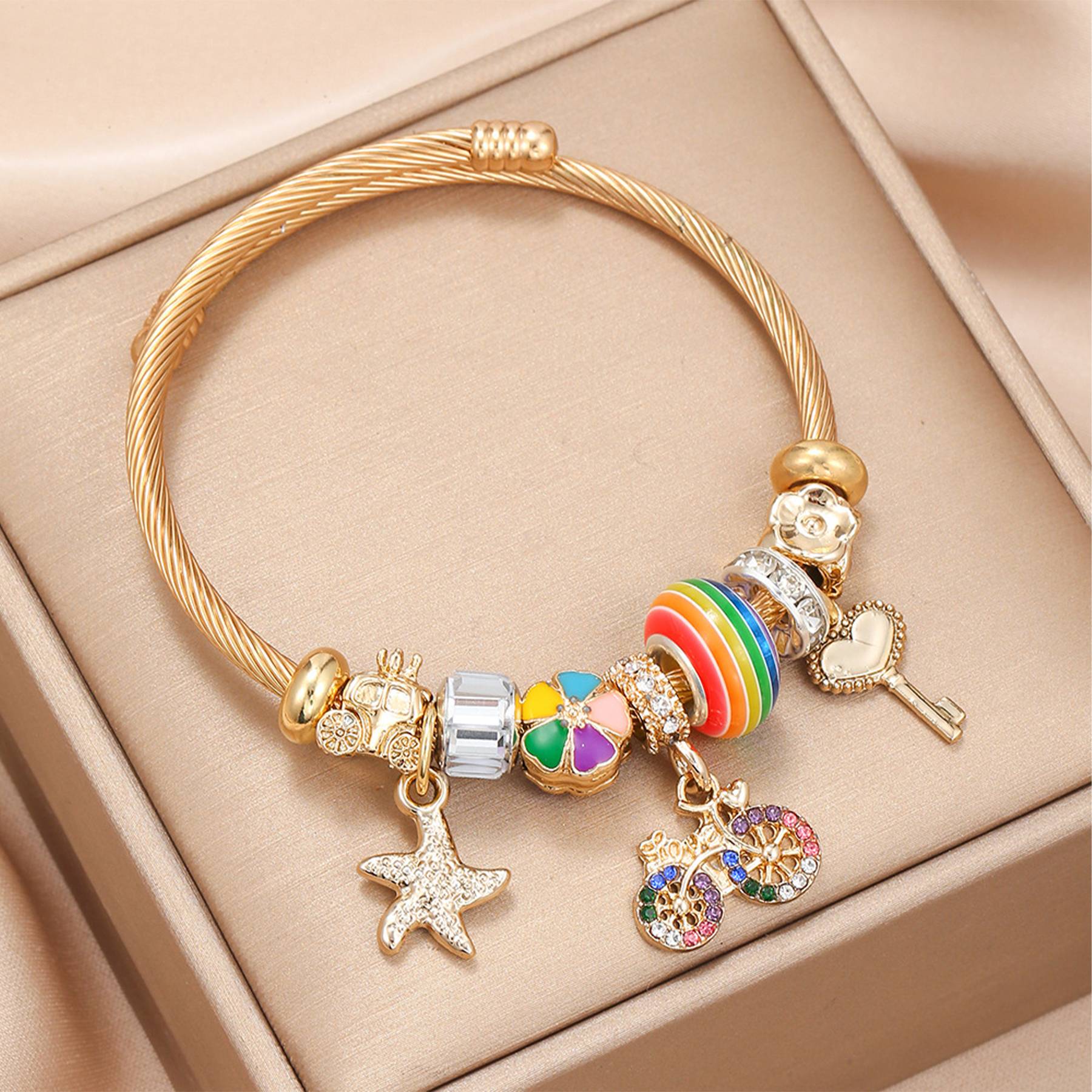 Stainless Steel Colorful bicycle pendant bracelet 2