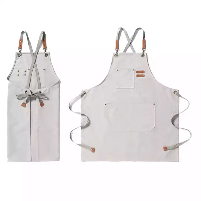 Black Leather Duck Canvas Cotton Kitchen Apron For Waiter 5