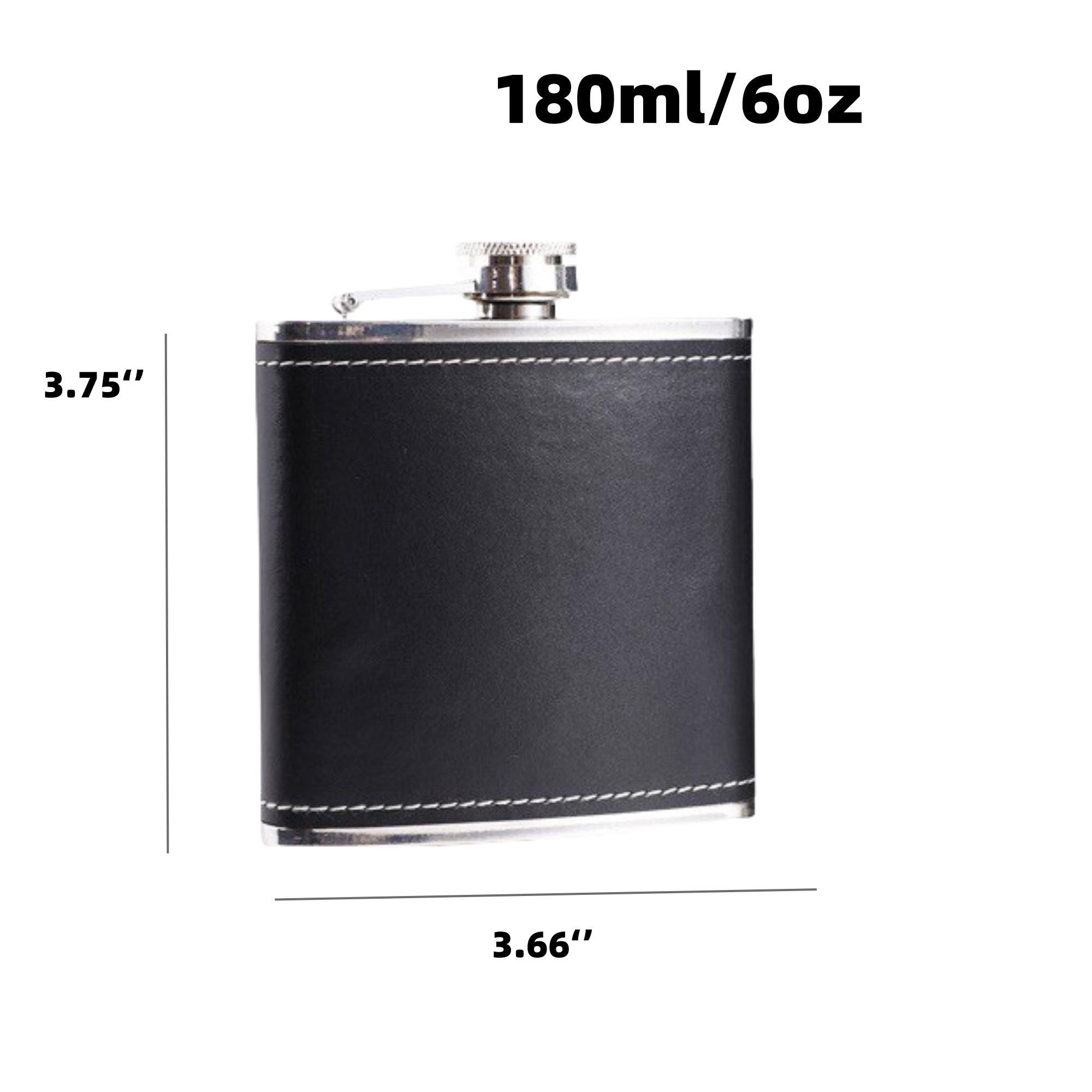 Leather Stainless Steel Pocket Hip Flask 6oz 2