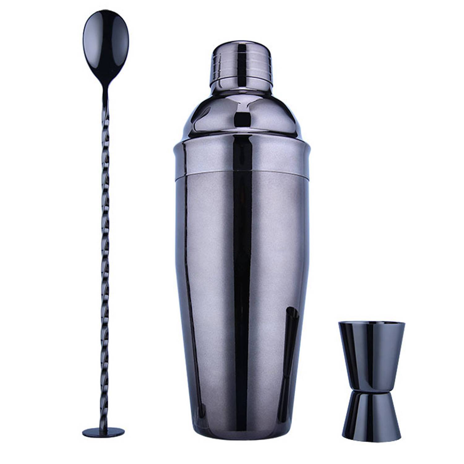 25oz Double-Wall Cocktail Shaker Jigger Mixing Spoon Set 10