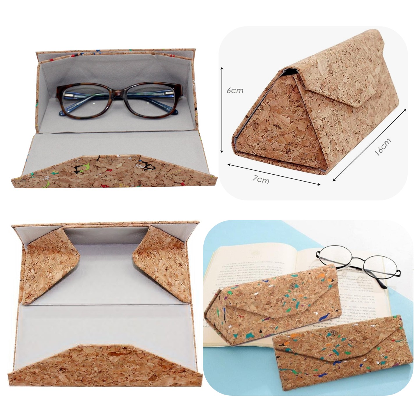 Foldable Triangle Cork Sunglasses Box/Eyeglass Holder Case 3