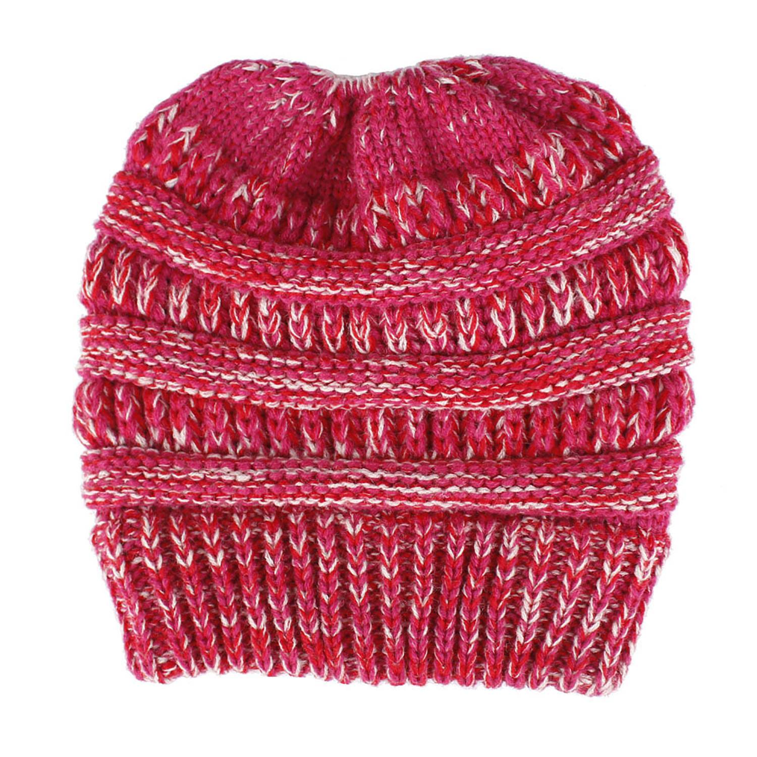 Stretchy Cable Knit Hat for Messy High Buns & Ponytails 13