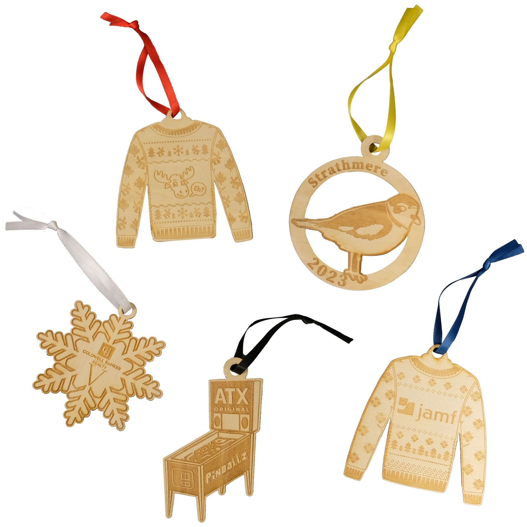 Wood Ornaments: 3" W x 3" H 4