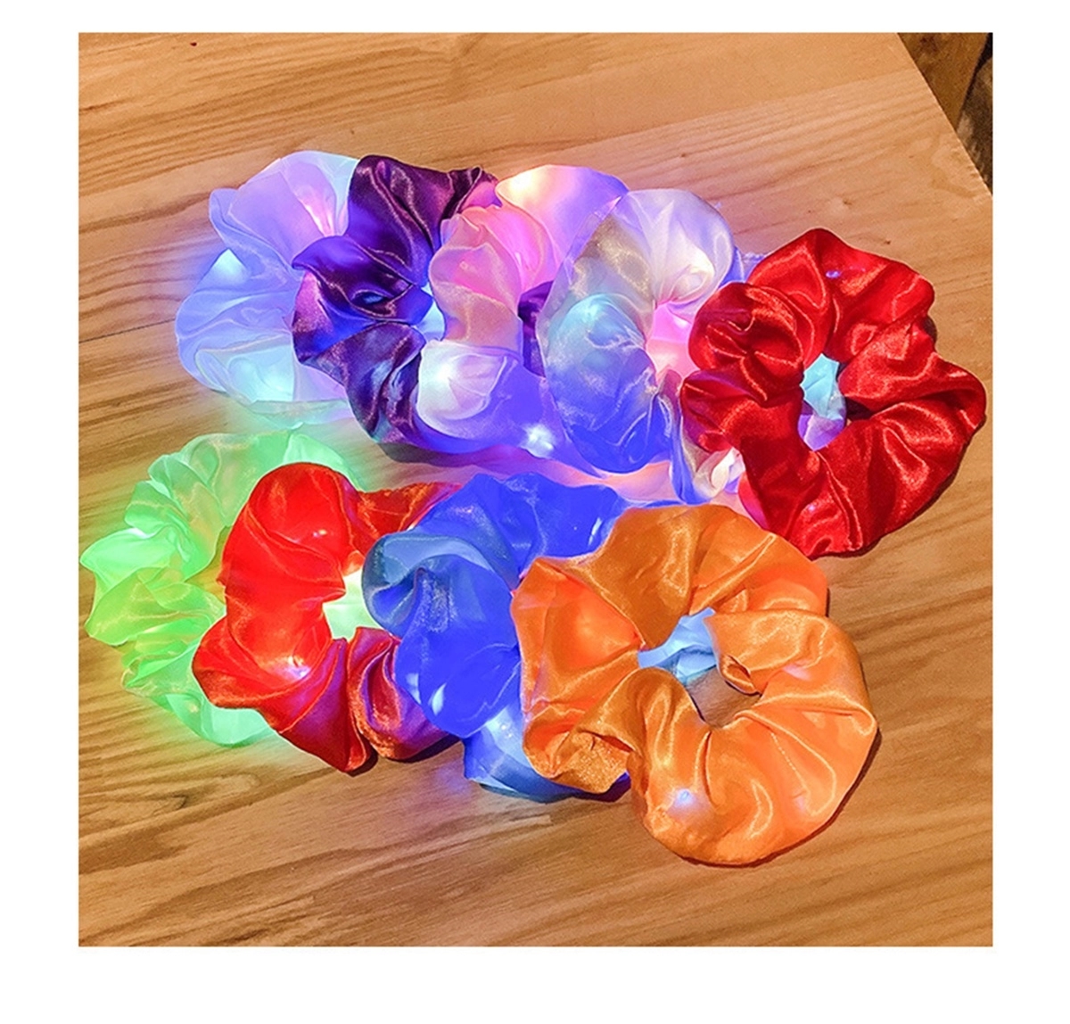 Led Light Hair Scrunchies Satin Elastic Bands Ties Ropes 4