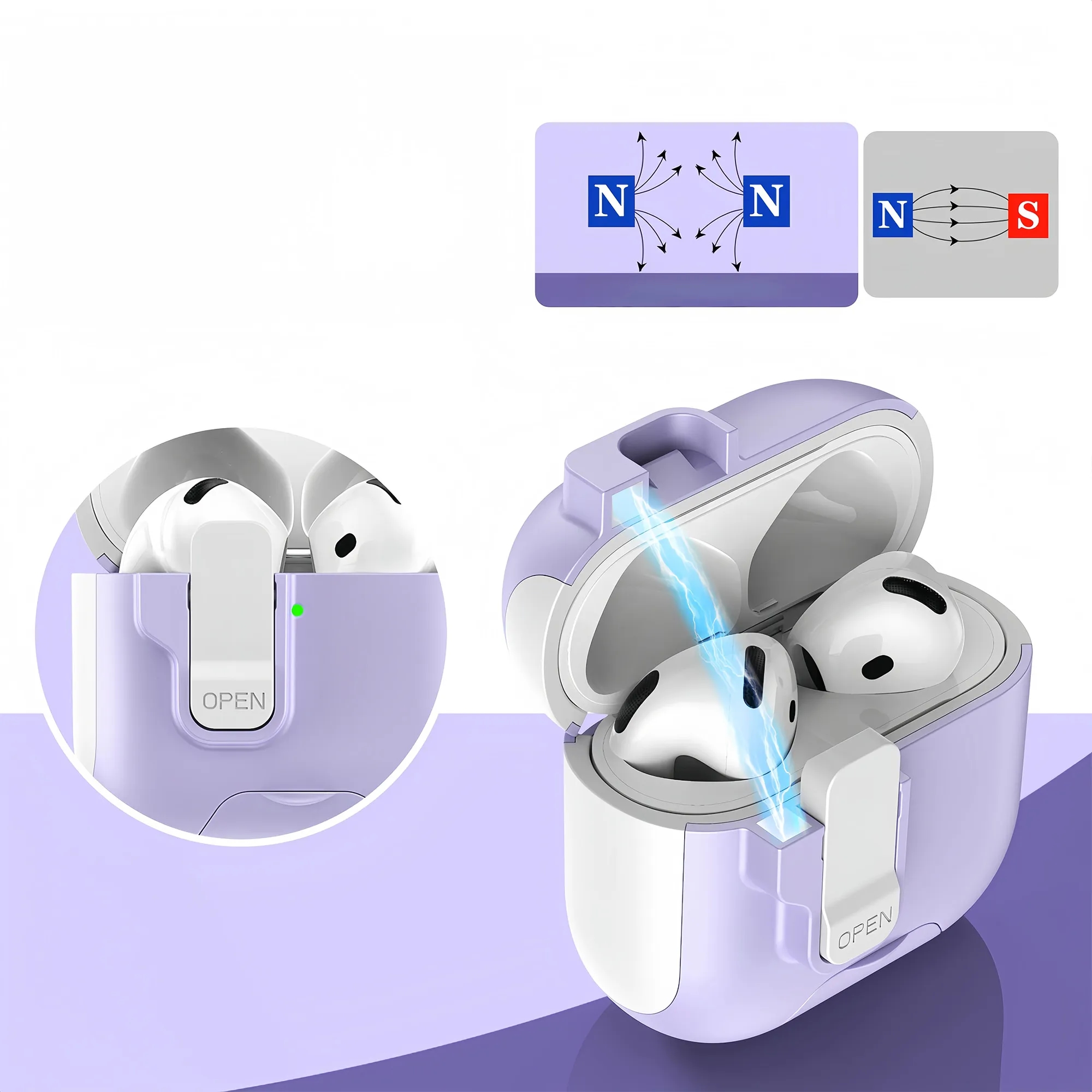 SnapShut Stand Case Detachable Lanyard For Wireless Earbuds 5