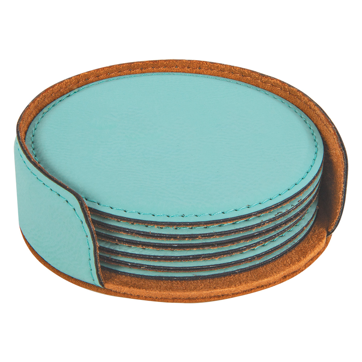 Teal Leatherette Round 6-Coaster Set 3