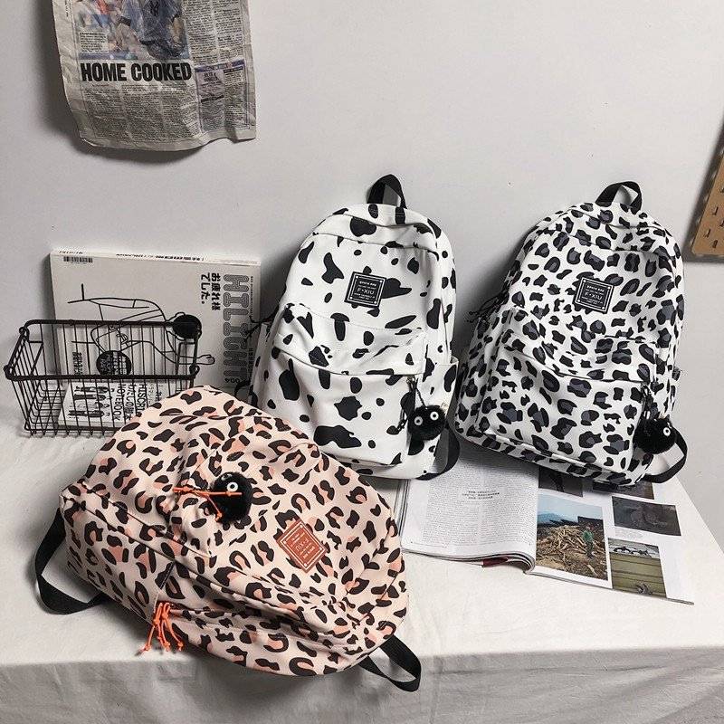 Nylon Leopard Print Backpack Schoolbag 5