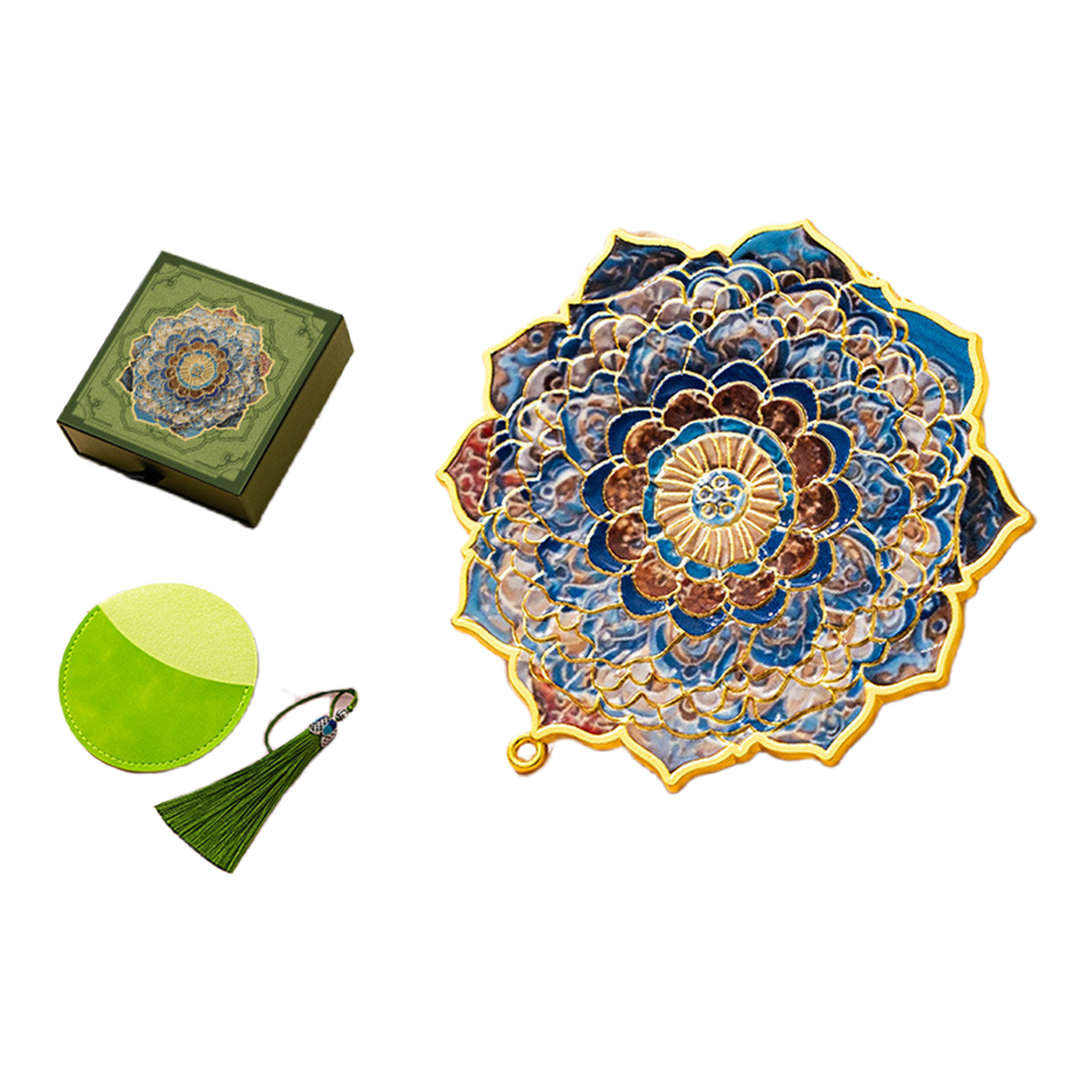 Blue Floral Portable Mirror with Embossed Texture 2