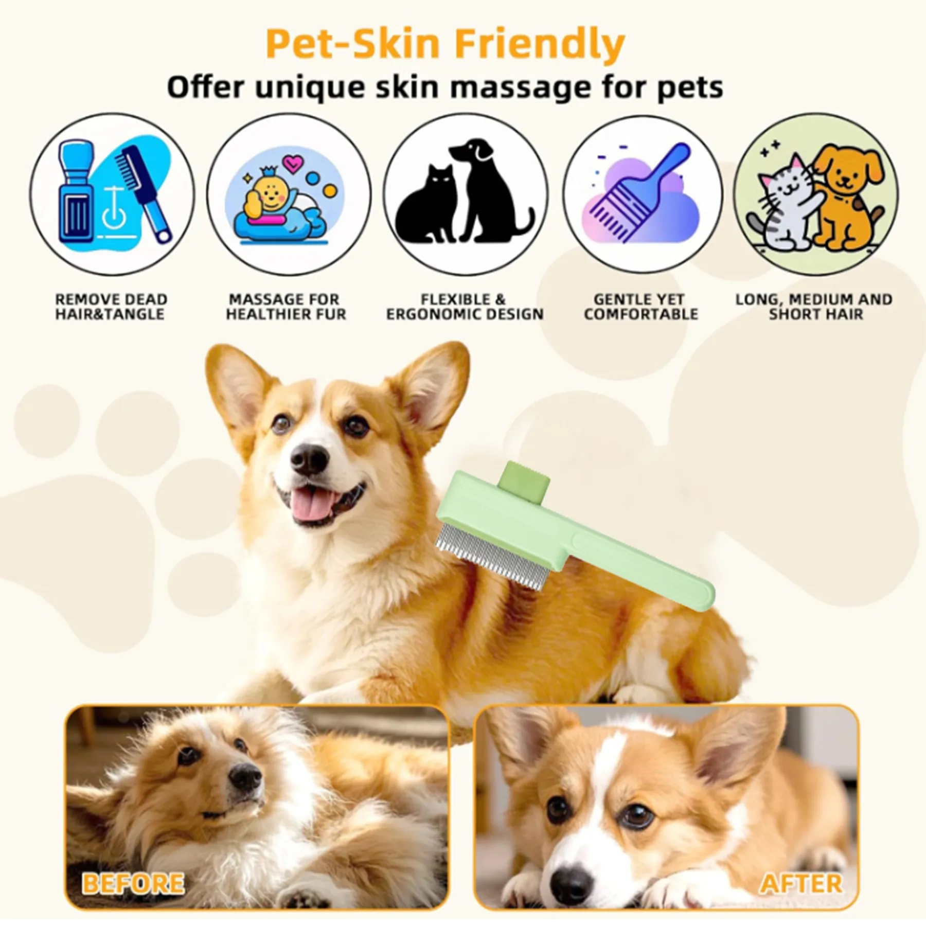Self Cleaning Pet Slicker Brush Deshedding 4