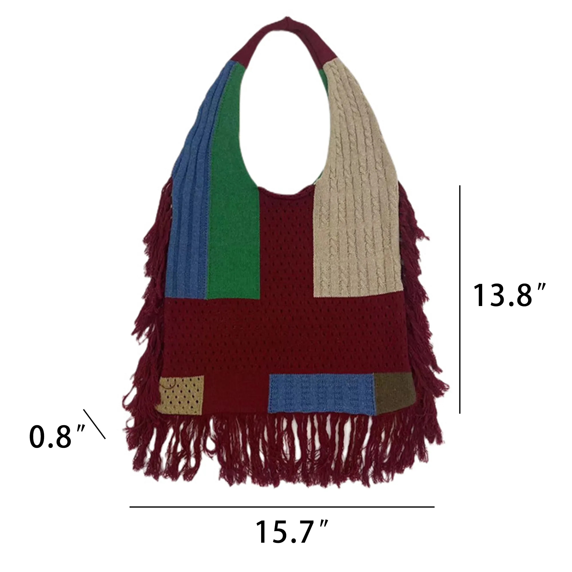 Tassel Patchwork Knitted Tote Bag 4
