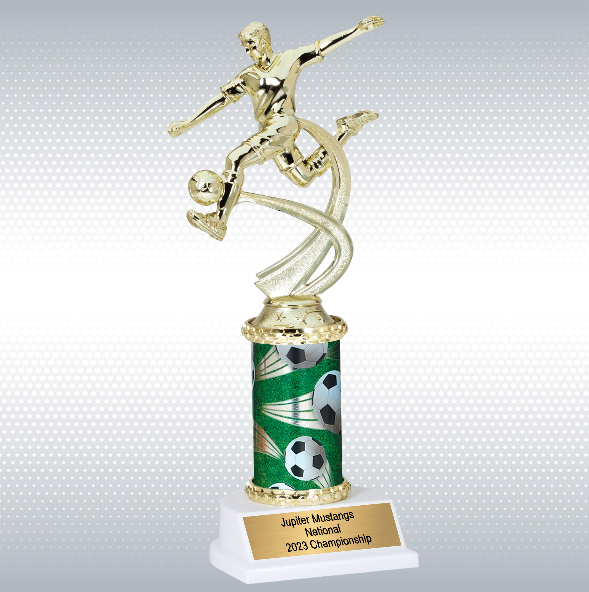 Assembled Male Soccer Trophy w/ White Base 2
