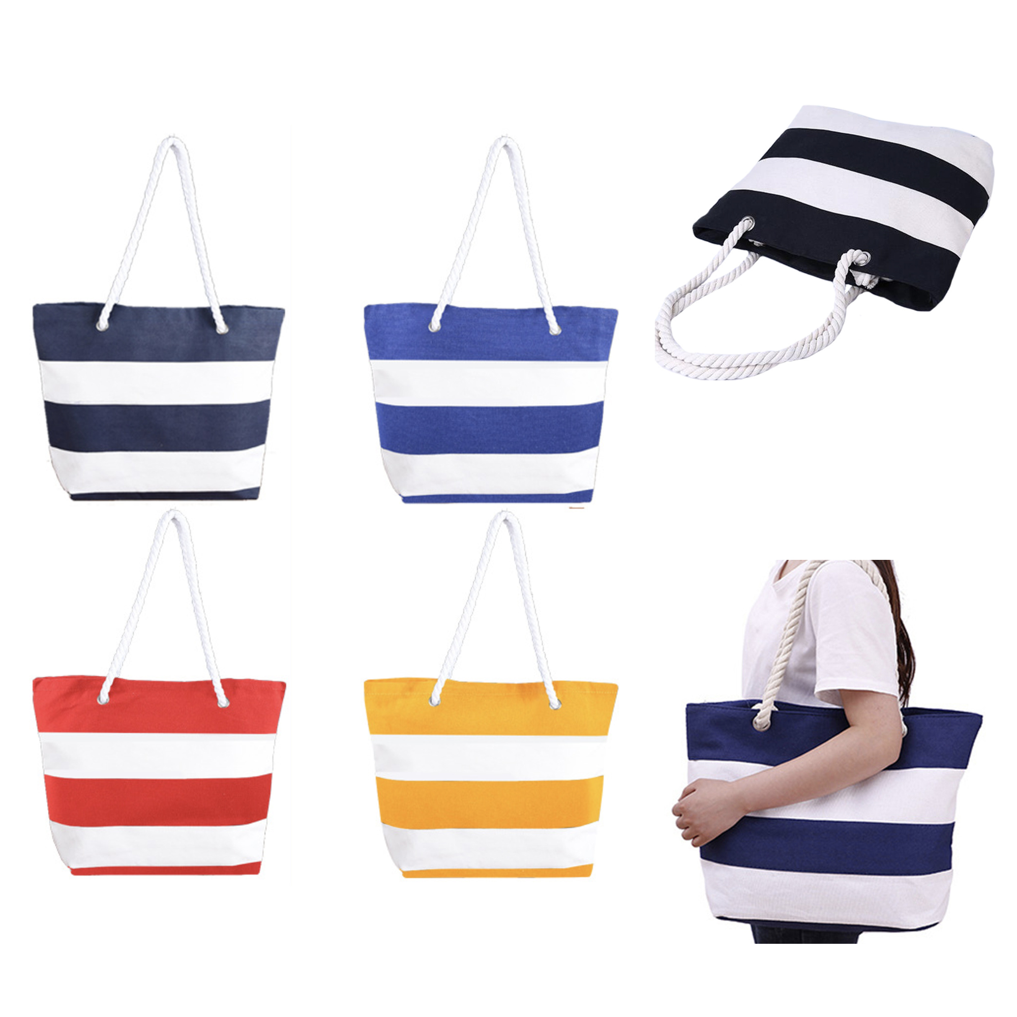 Striped Canvas Tote w/Rope Handle, custom tote bag with logo imprint 2