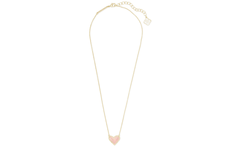 Kendra Scott Ari Gold Heart Short Pendant Necklace in Rose Quartz 1
