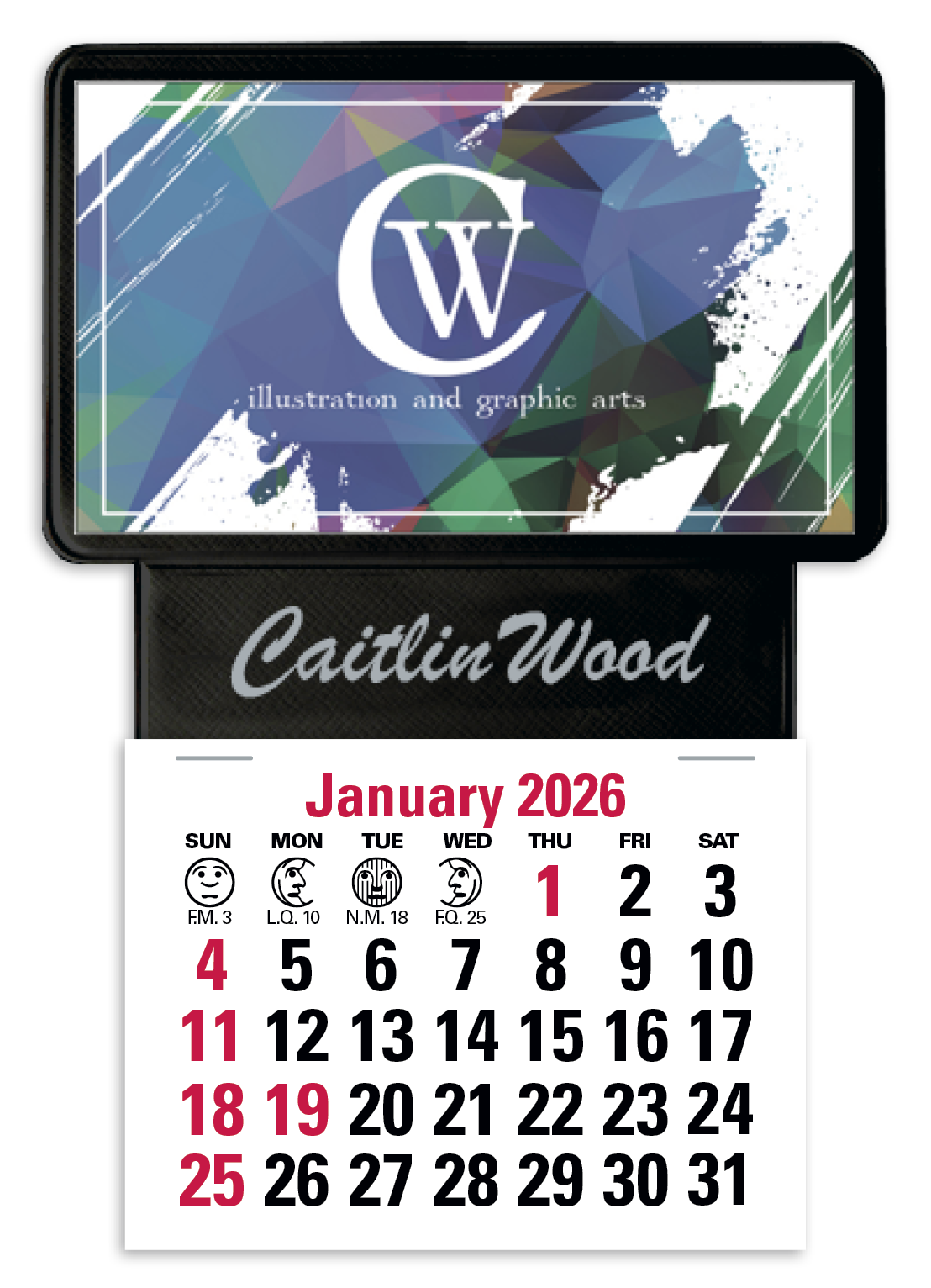 Press-N-Stick Business Card Holder With Imprint And Calendar Pad