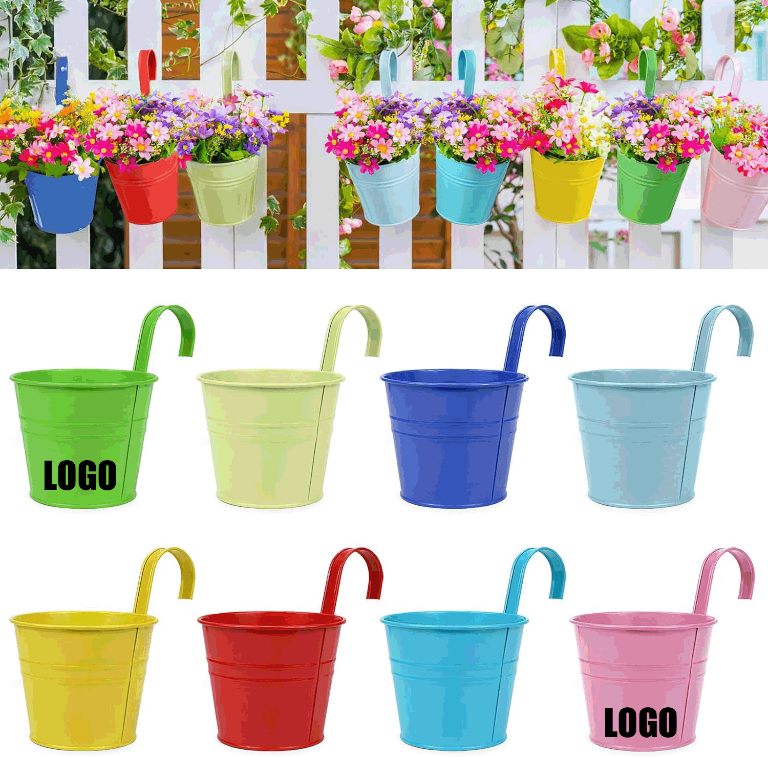 Iron Hanging Flower Pots With Detachable Hooks/Metal Bucket Flower Holders 2