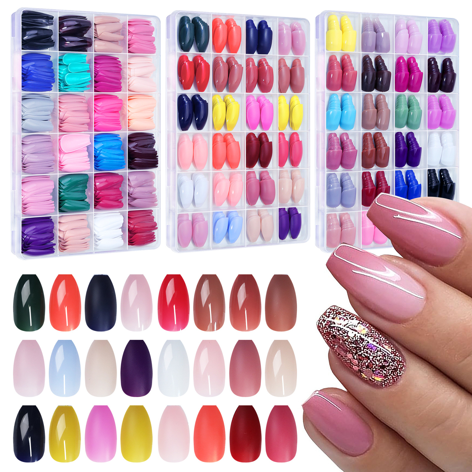 24 Colors 576PCS Press on Nails for Nail Art 9
