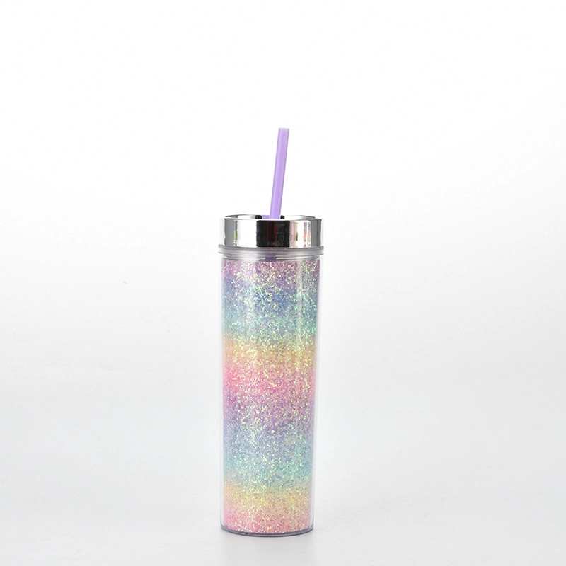 Custom Transparent AS Plastic Sequin Straw Tumbler 7