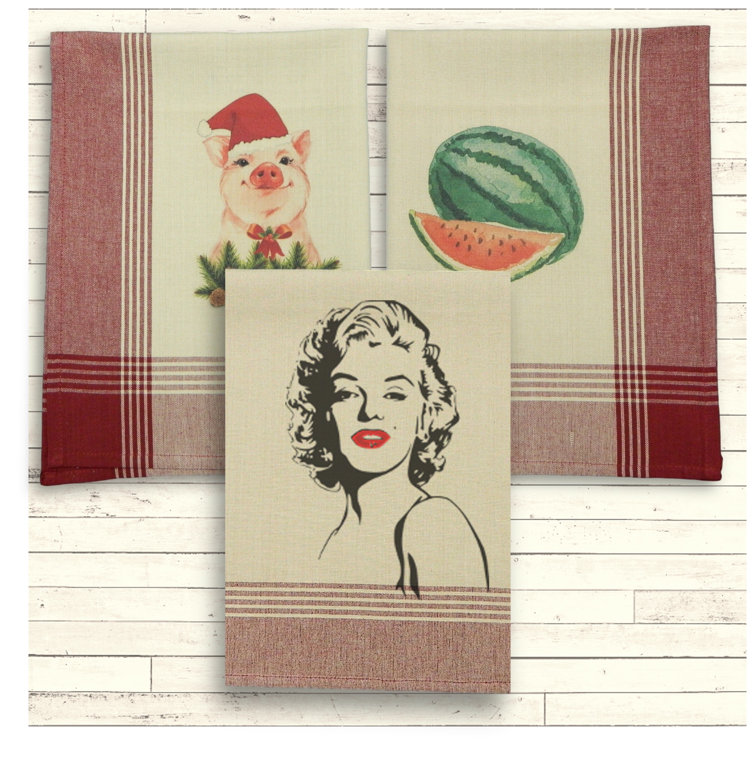Red/Tea Dyed Plaid Kitchen Towel with Custom Print 5