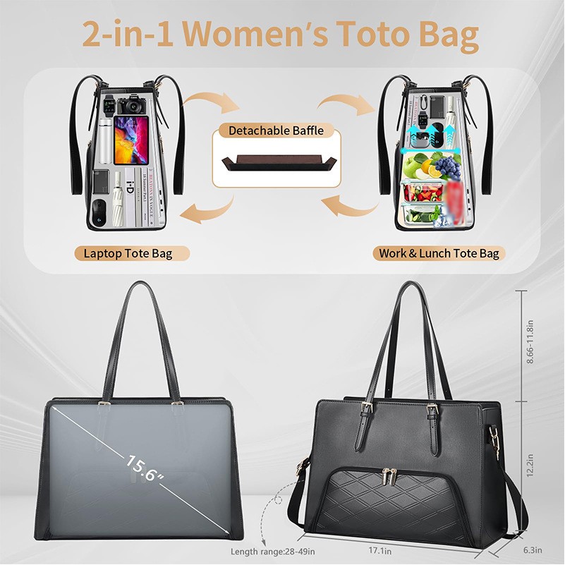 PU Leather Laptop Tote Bag with Insulated Lunch Compartment 4