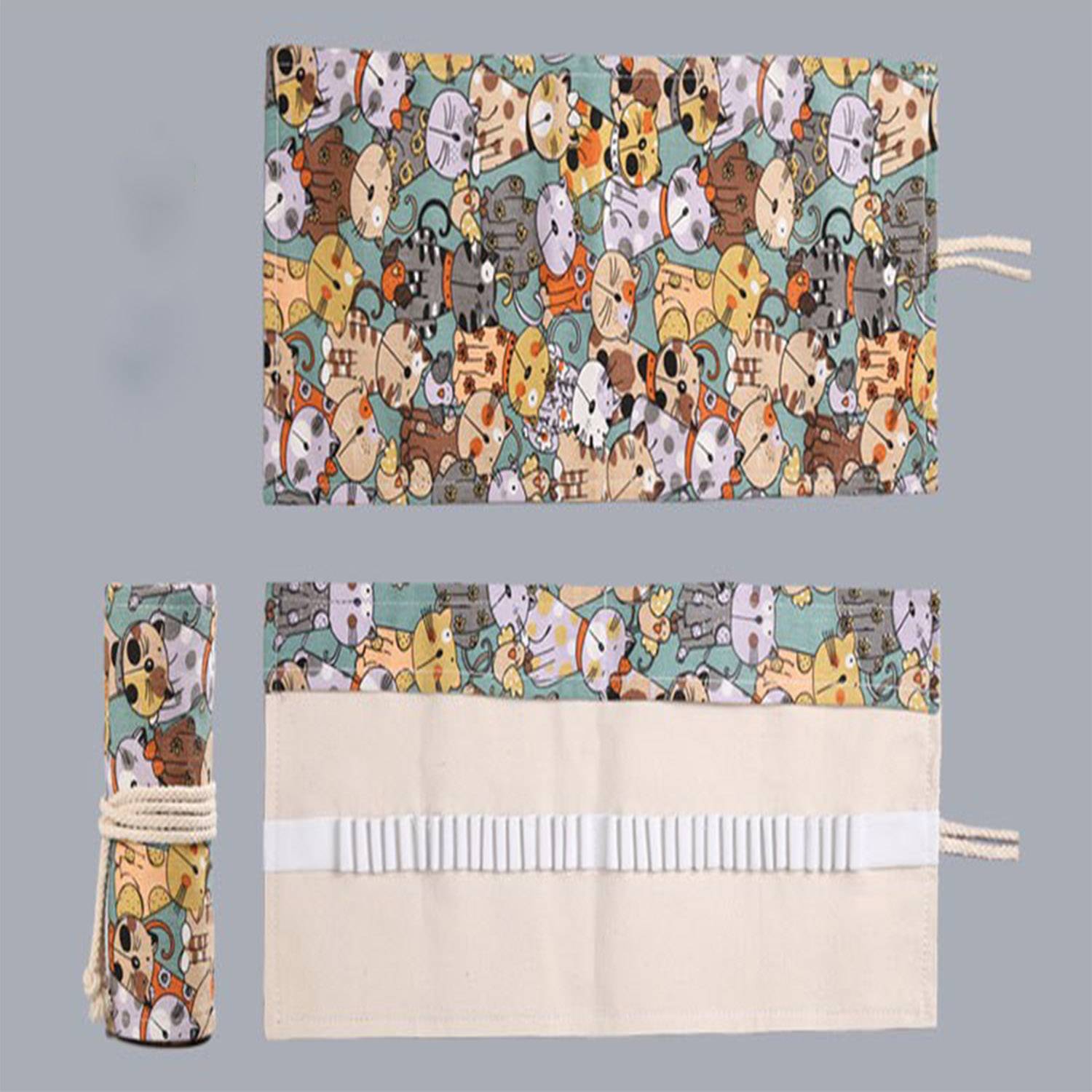 Canvas Colored Pencil Case Roll Storage Bag 4