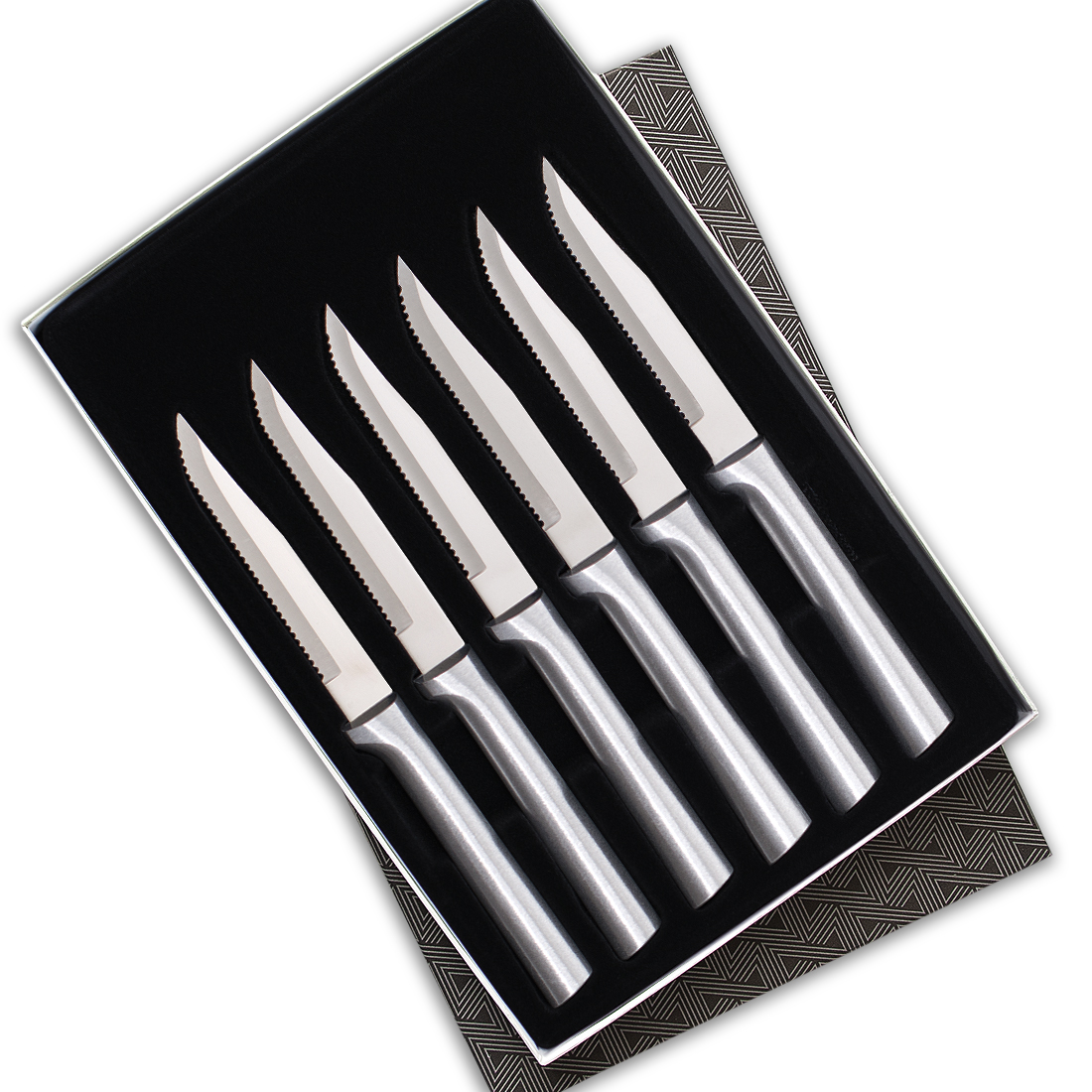 Six Serrated Steak Knives Gift Set w/Silver Handle 4