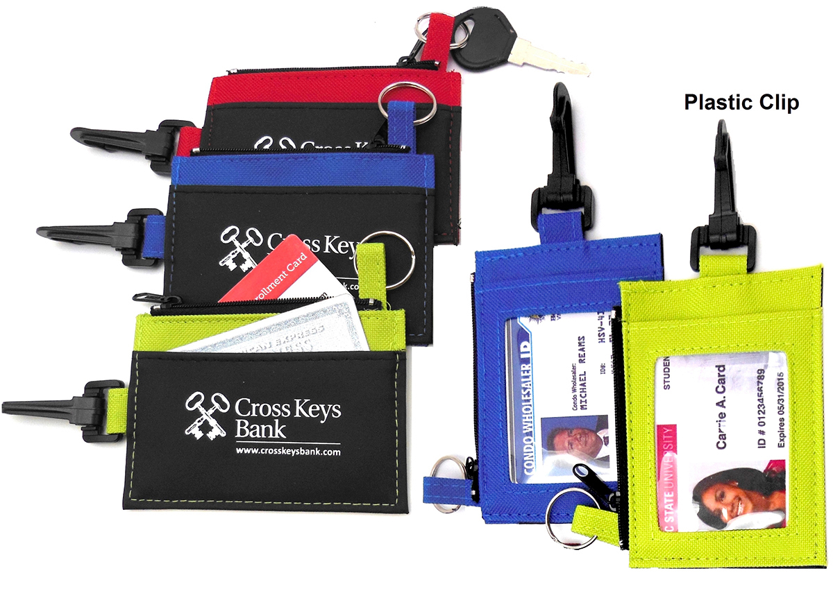 Clip-On ID Holder with Zip Purse & Plastic Clip for Hanging 1