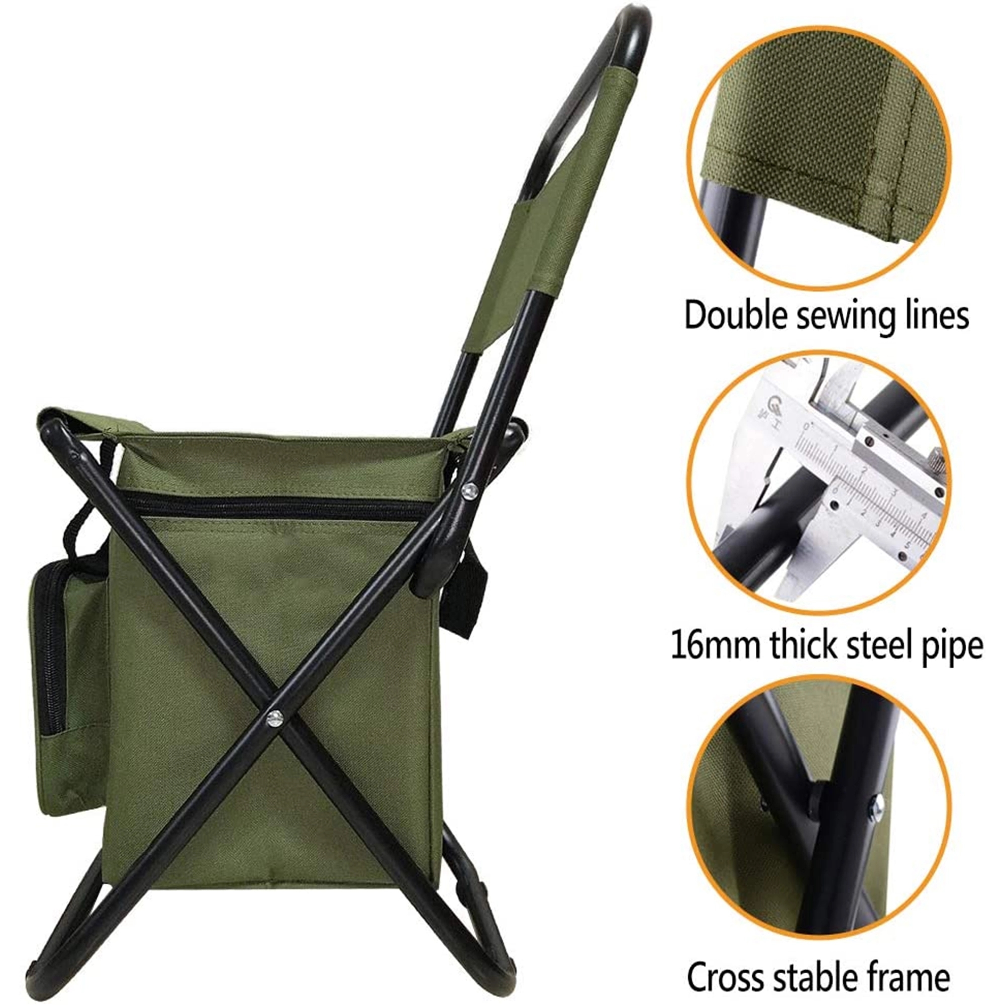 Portable Folding Chair with Storage Pouch - 600D Polyester 2