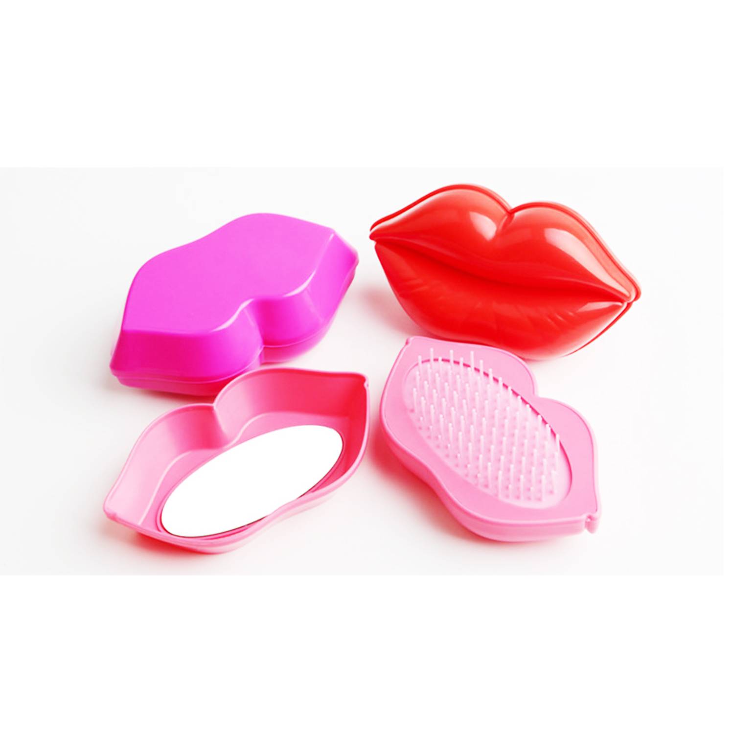 2-In-1 Lip-Shaped Foldable Mirror w/ Hair Brush 5