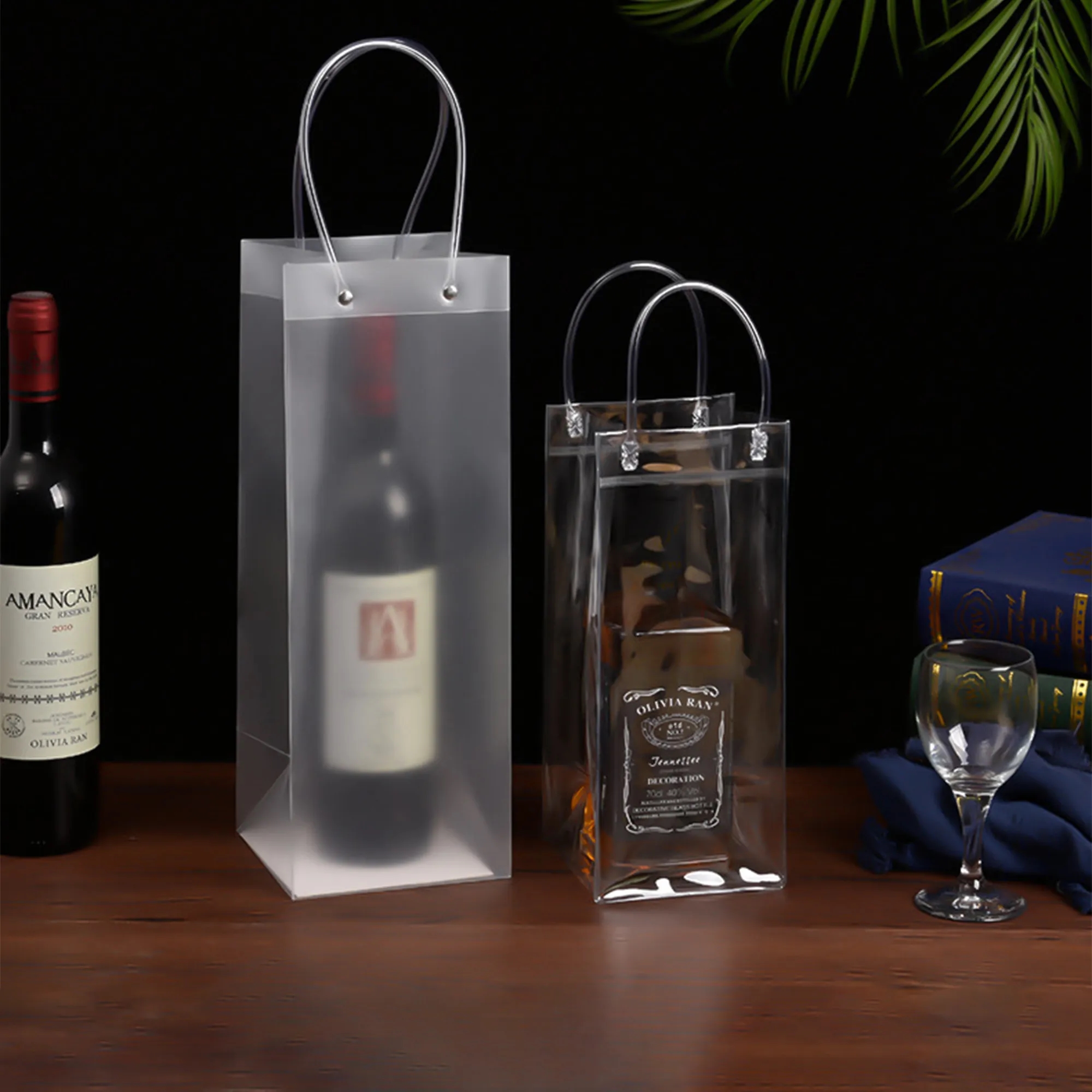 Clear PVC Wine Bottle Cooler Bag with Handles 14