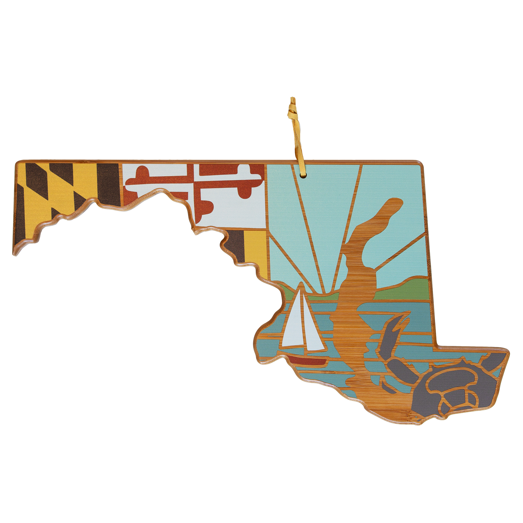 Maryland State Shaped Serving and Cutting Board with Artwork by Summer Stokes
