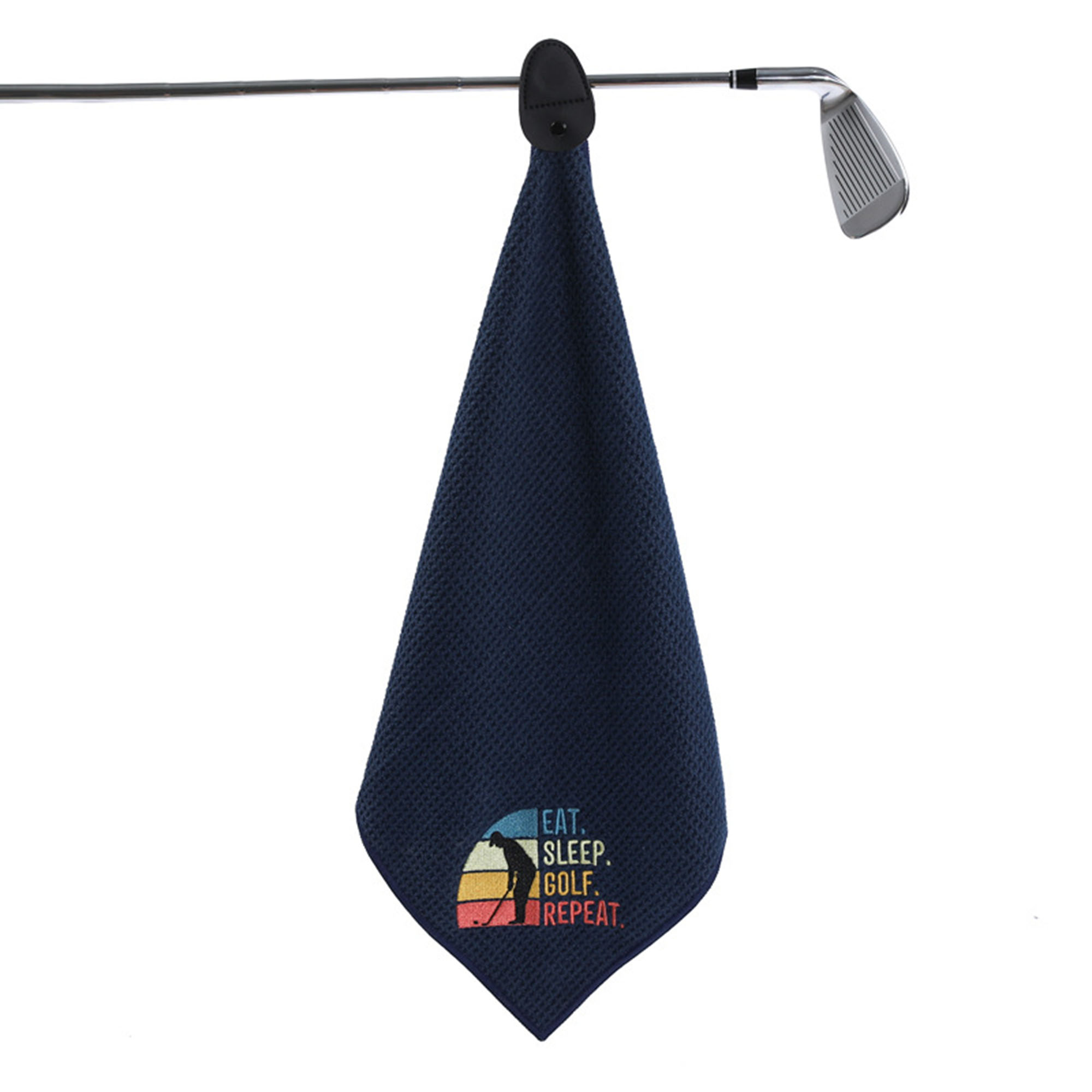 Embroidered 400GSM Magnetic Leather Clip Microfiber Waffle Golf Towel 4
