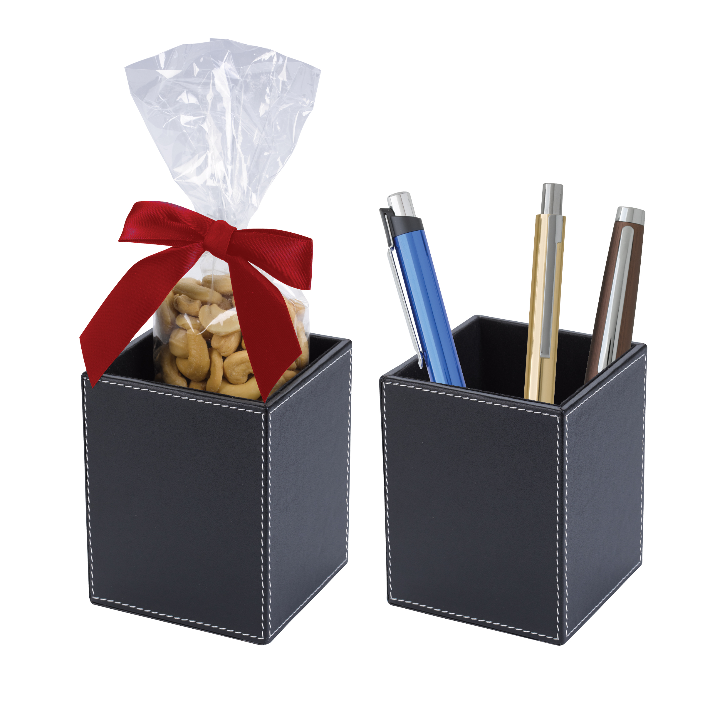Faux Leather Pen Cup Snack Set 2