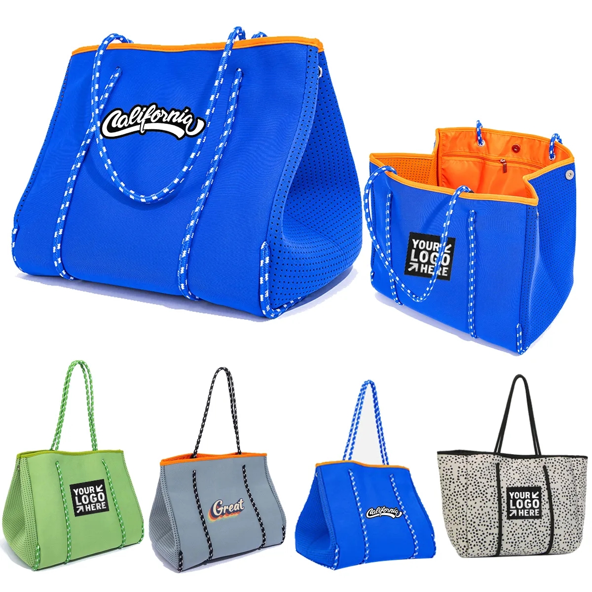 Large Fashion Neoprene Beach Tote Bag For Women, custom tote bag with logo imprint 2