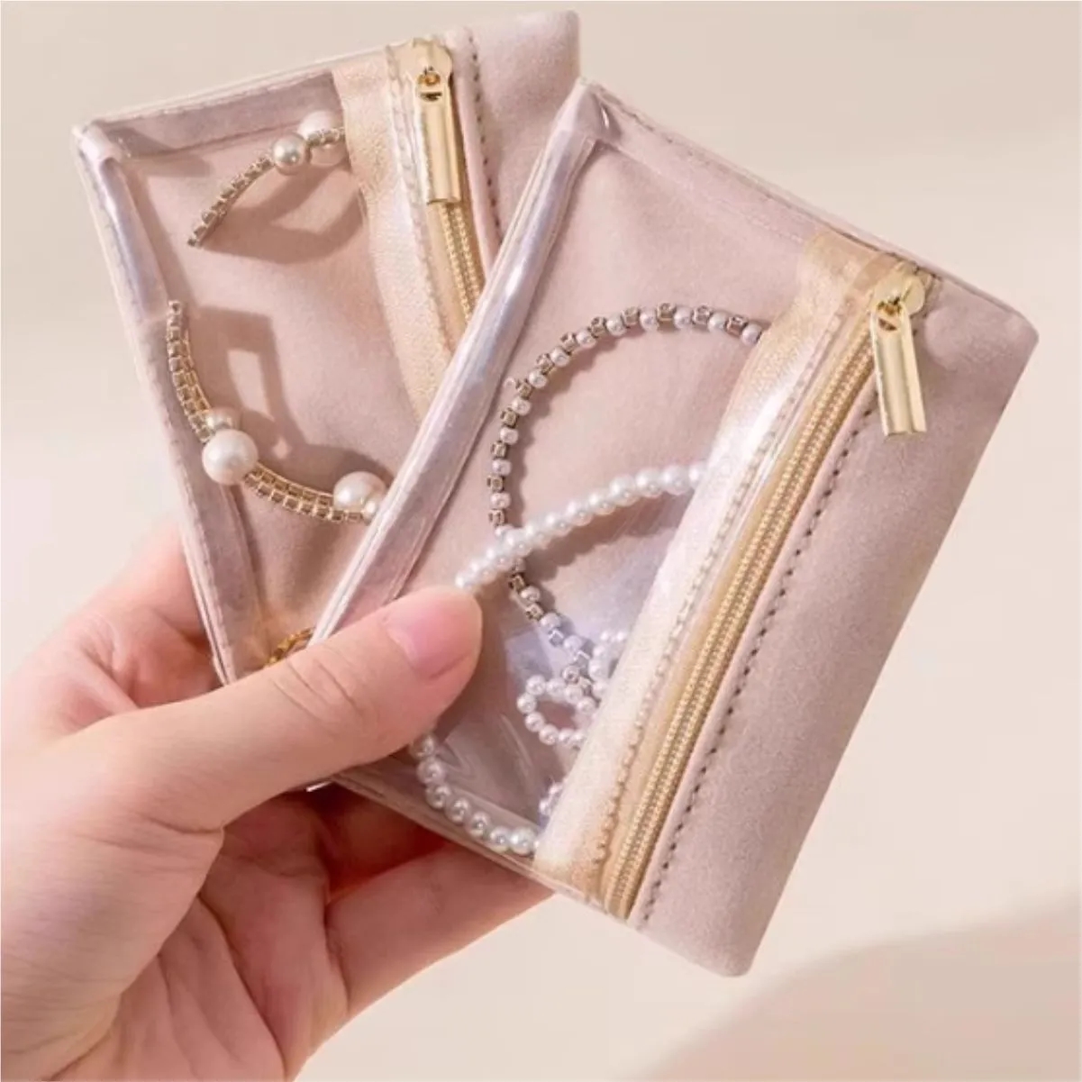Portable Velvet Jewelry Travel Pouch With Zipper 3