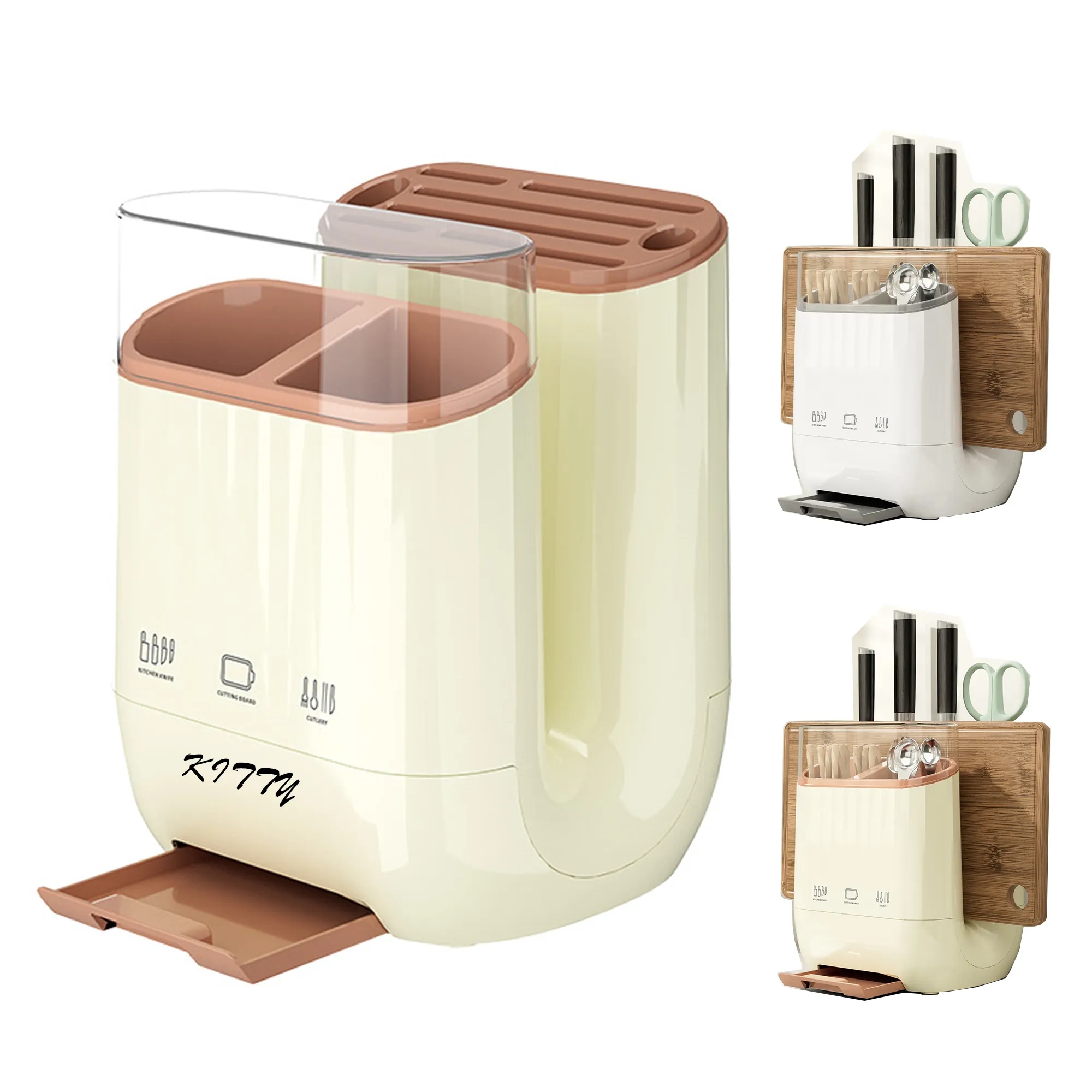 U-Shaped Knife Block With Chopstick Storage Compartment