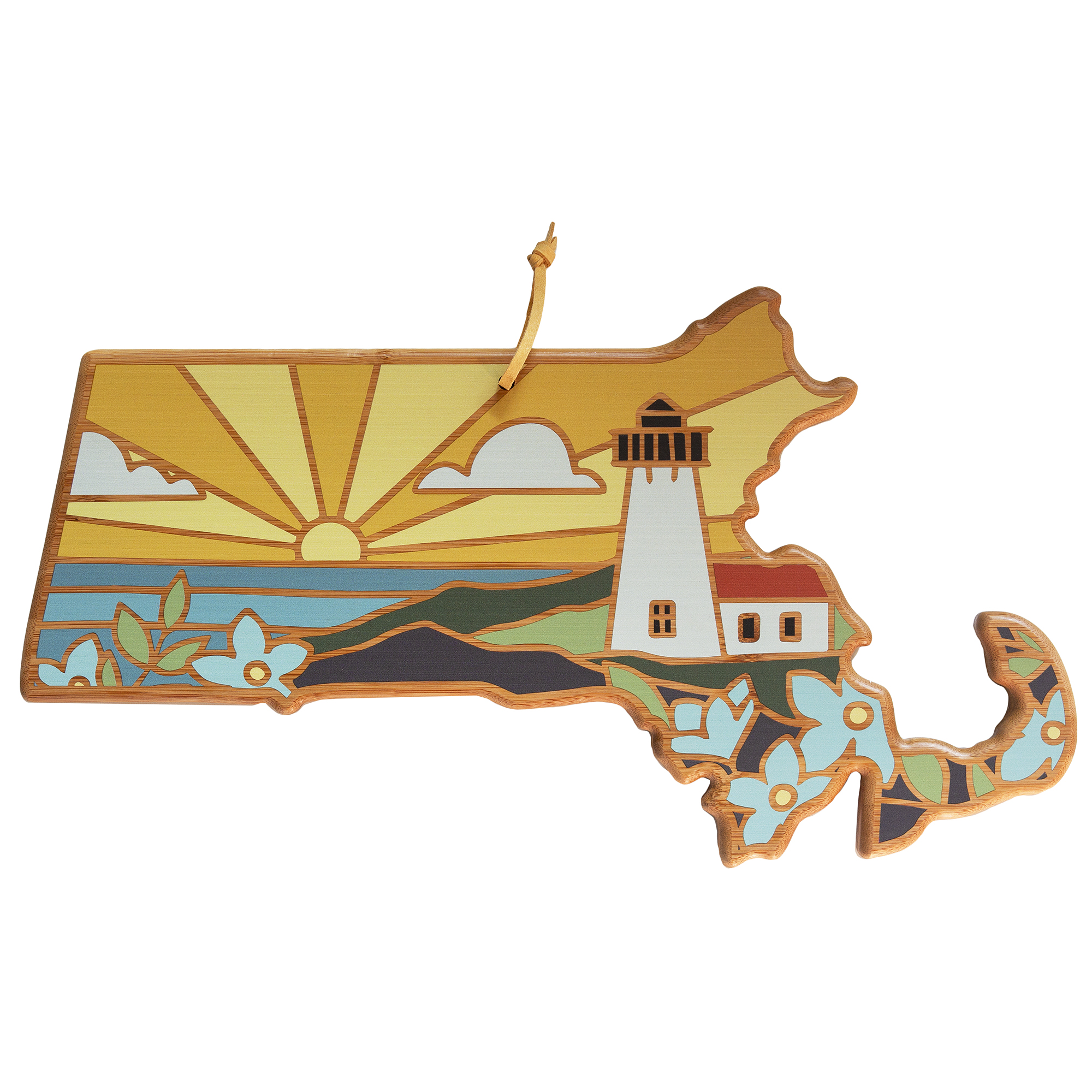 Massachusetts State Shaped Serving and Cutting Board with Artwork by Summer Stokes 6
