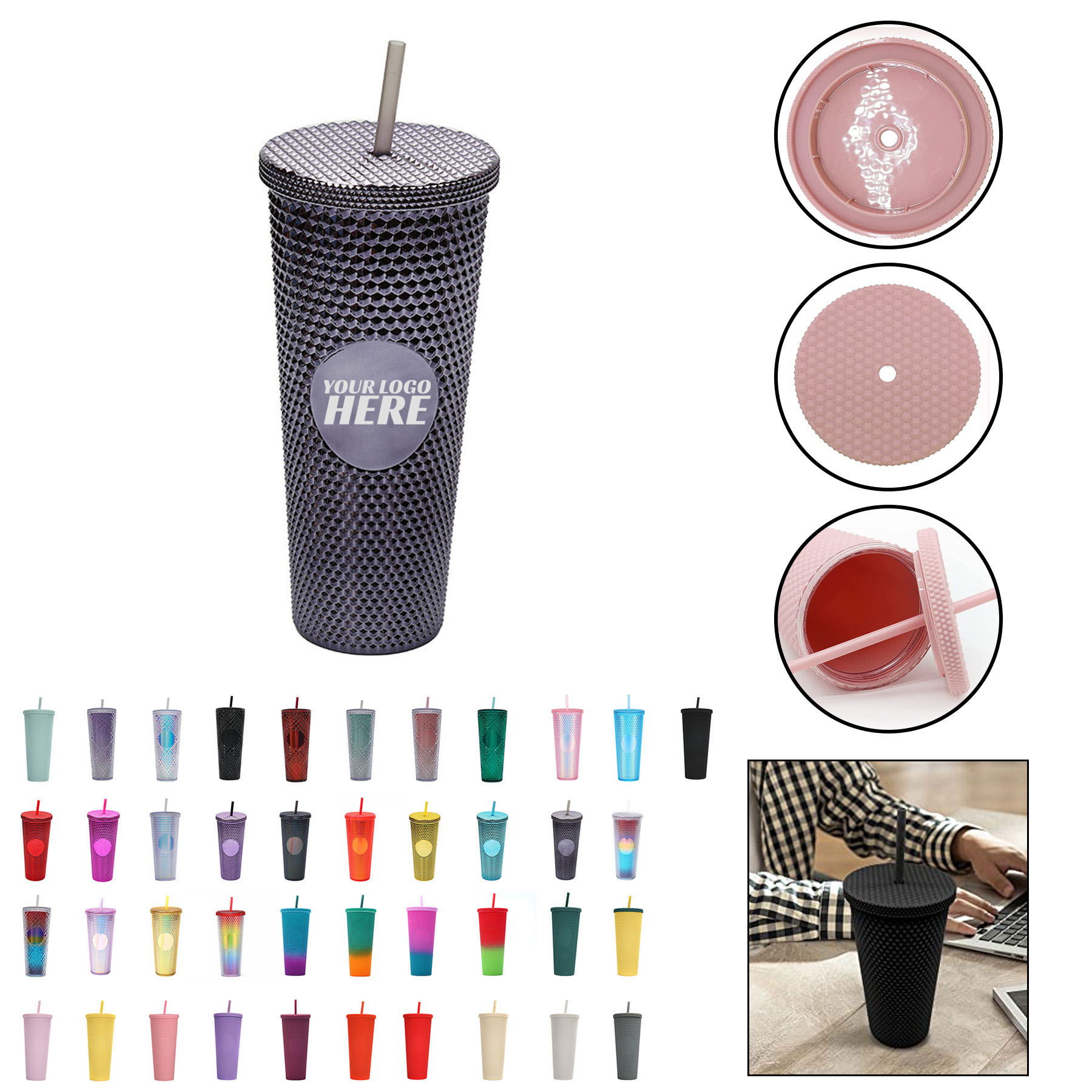 Matte Studded Reusable Straw Travel Mug 1