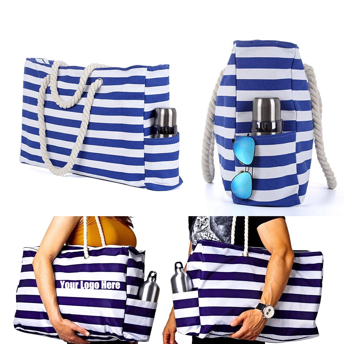 Maritime Stripes Beach Bag With Zipper 3