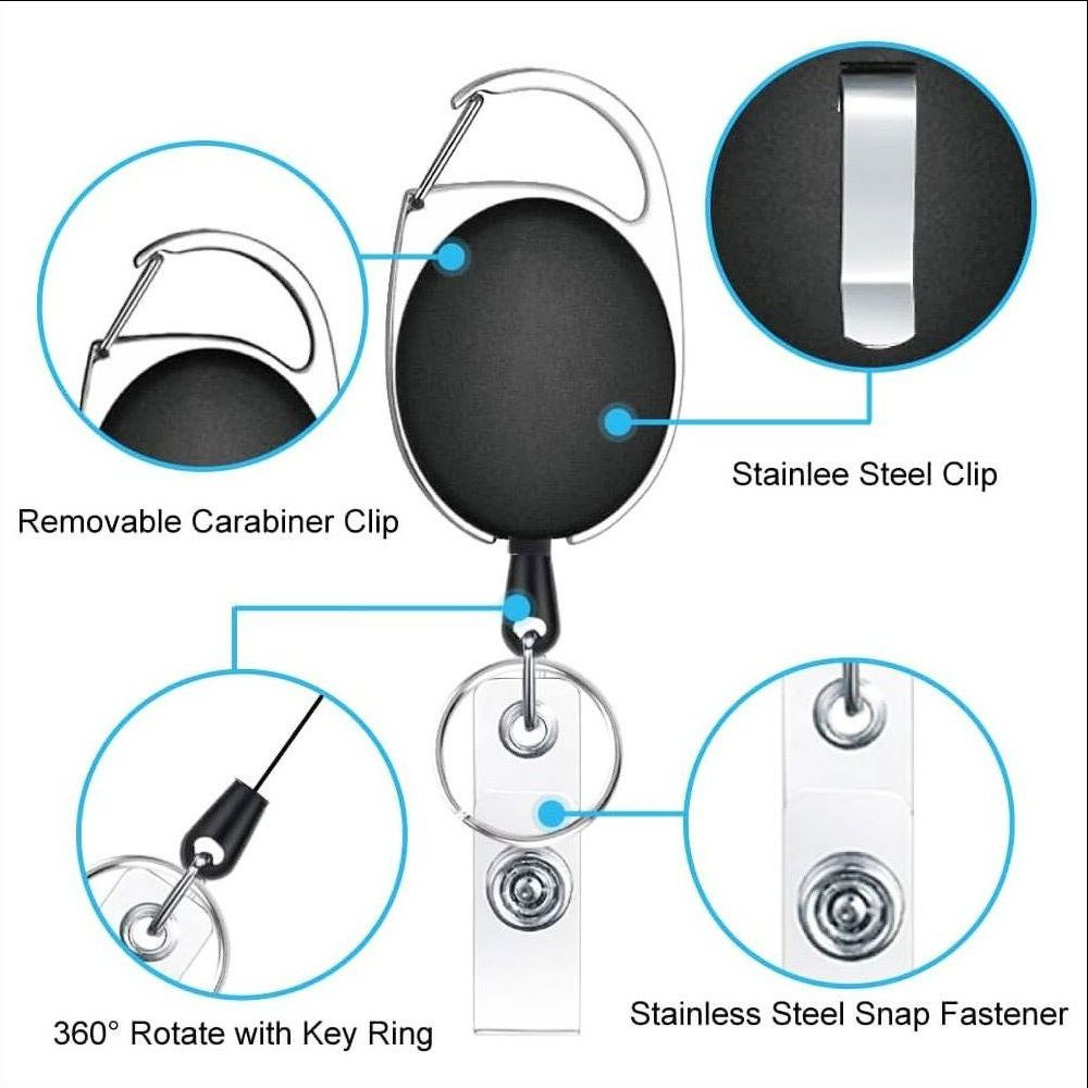 Retractable Badge Holder W/ Carabiner Clip & Keychain 2