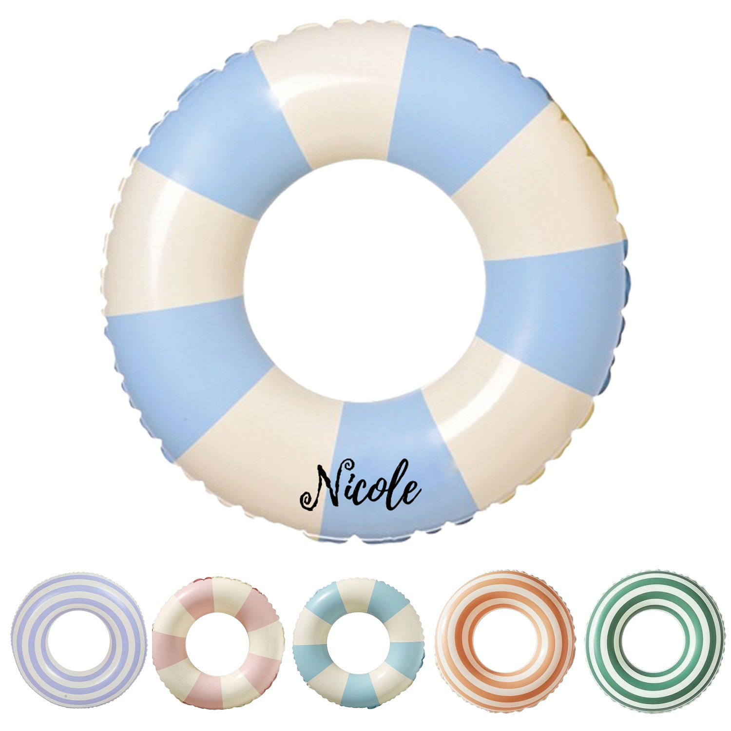Summer Retro Striped Inflatable Swim Ring w/ Thickened PVC 15