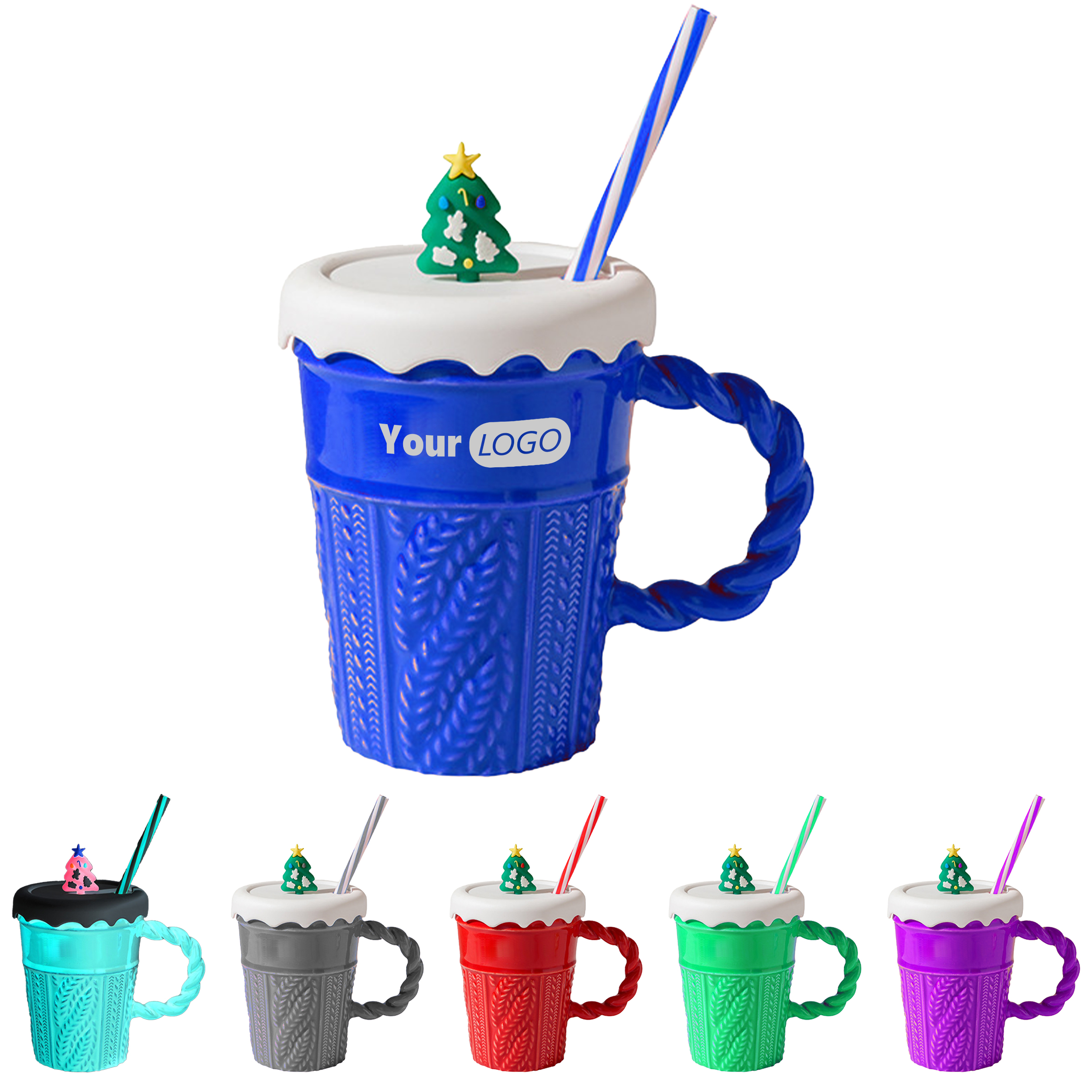 Ceramic Holiday-Themed Mug With Lid And Straw For Festive Sipping 5