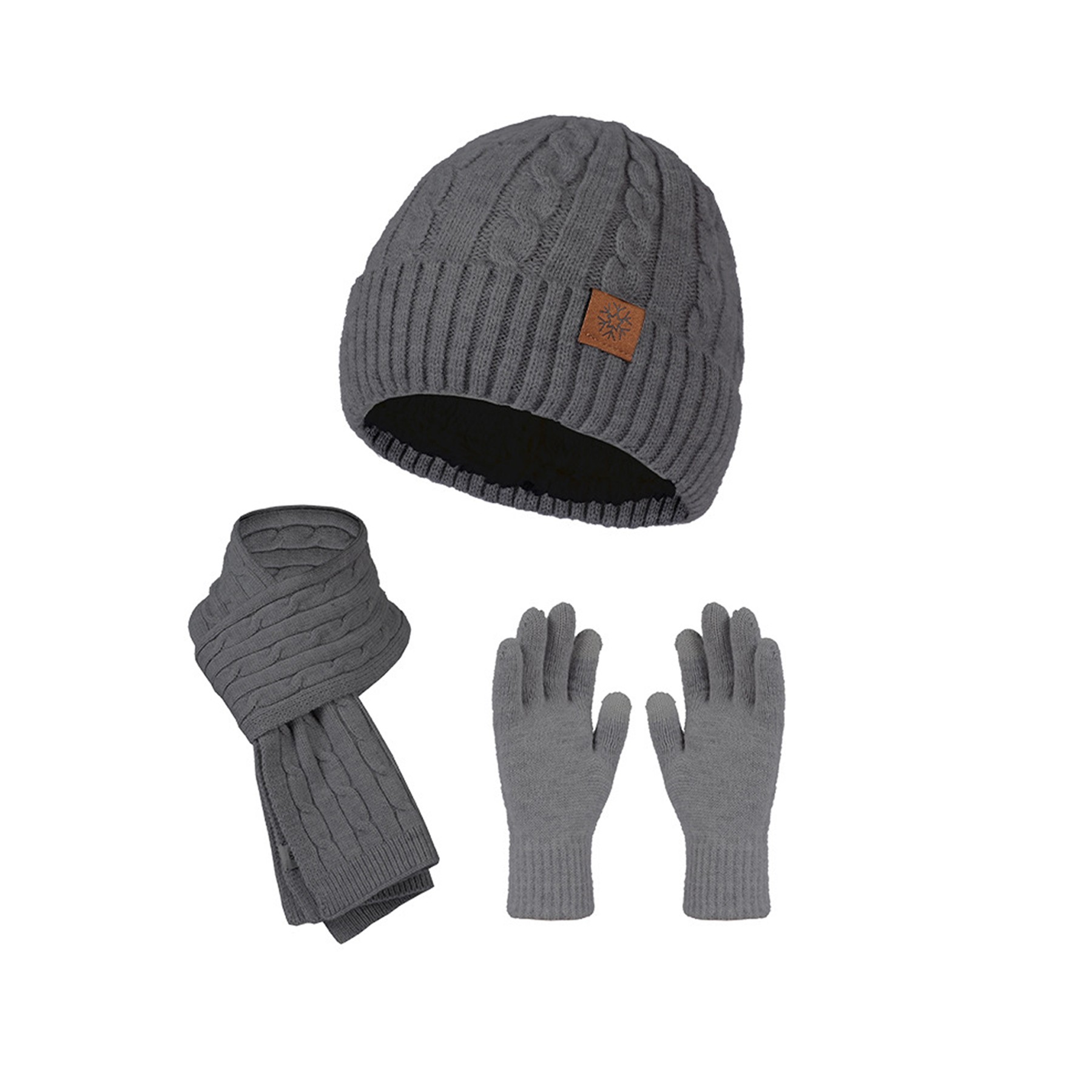 Winter Knit Beanie Hats and Touchscreen Gloves Long Scarf Set 3