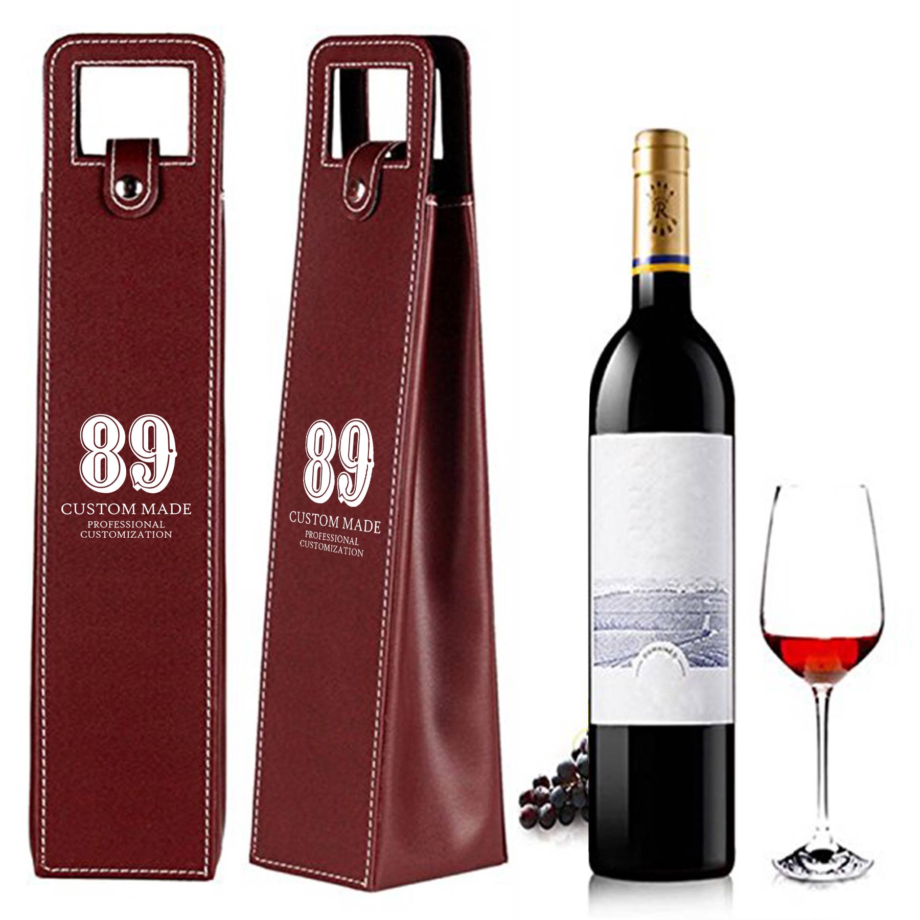 Resuable Leather Wine Tote Bag 2