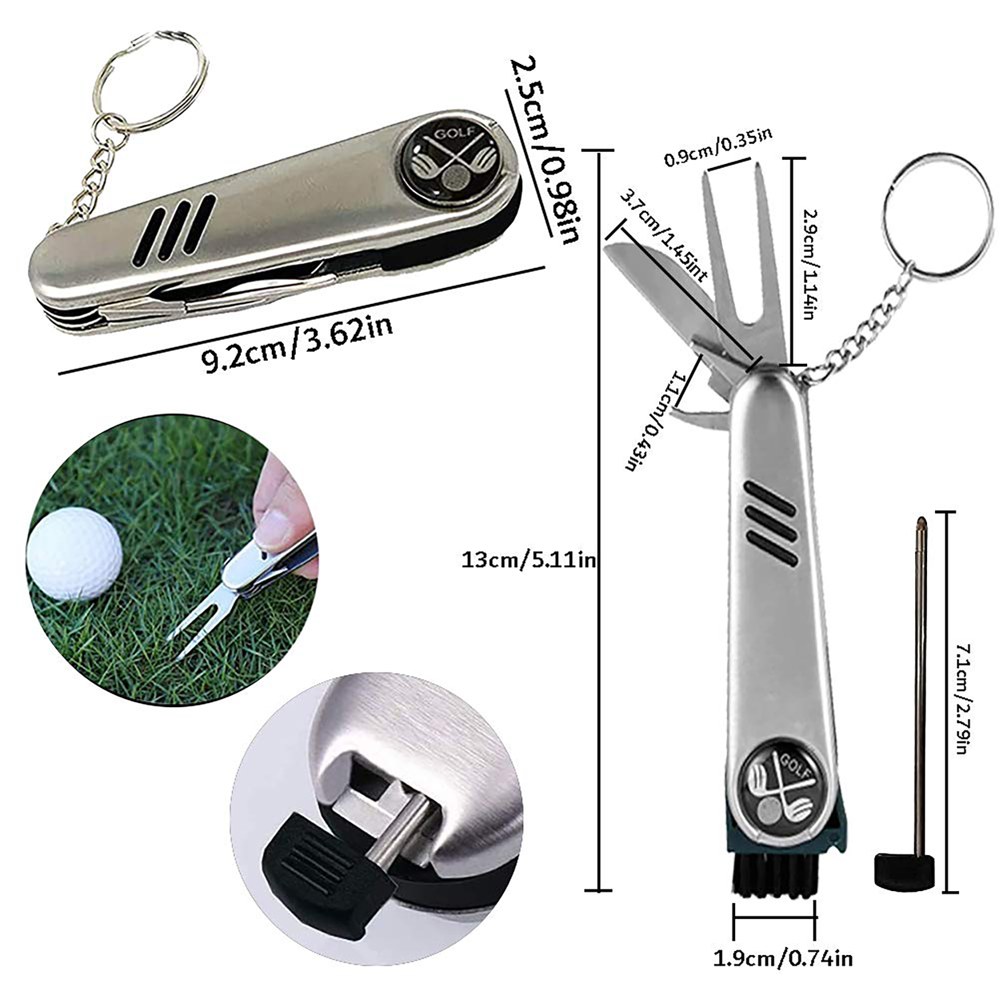 7-in-1 Stainless Steel Golf Tool with Key Ring and Multiple Functions 2