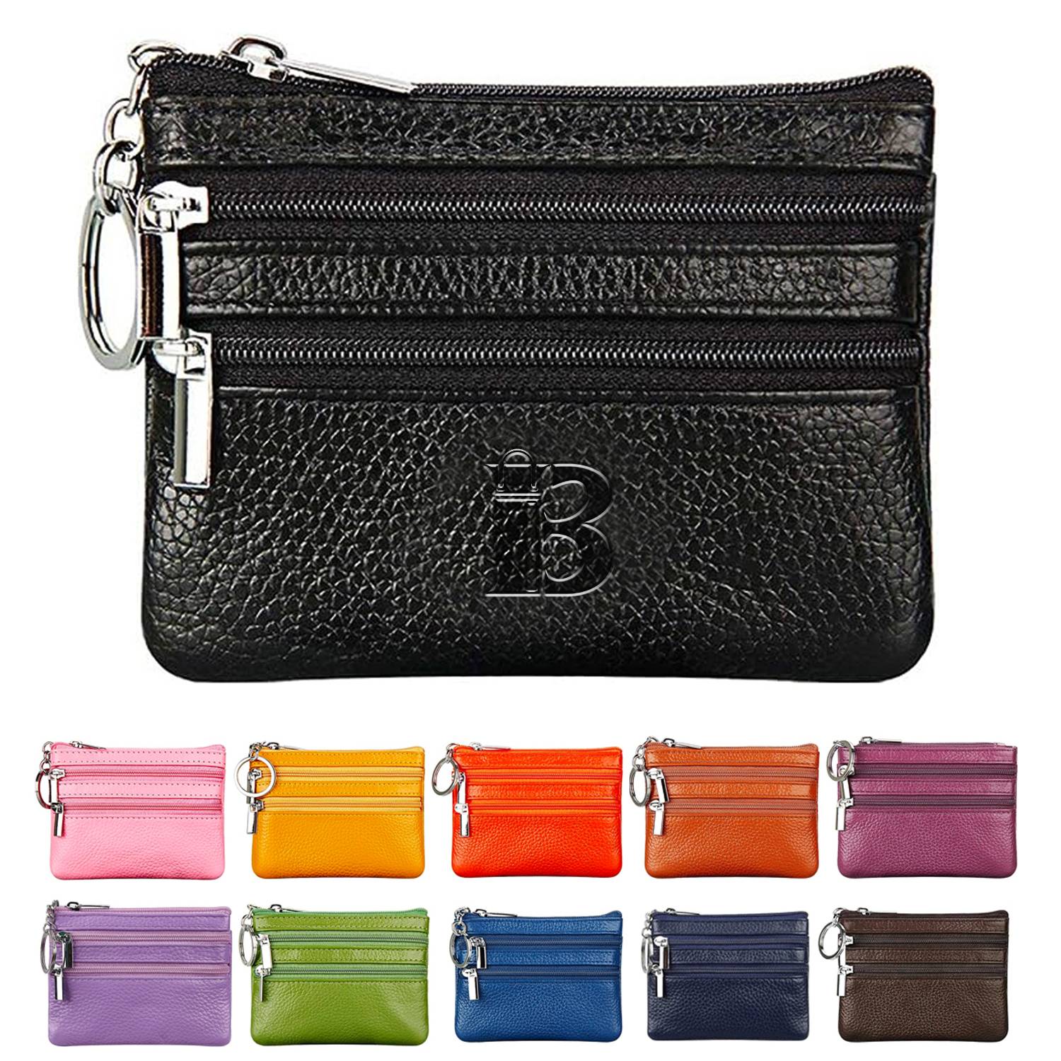 Genuine Leather Coin Purse with Keychain 2