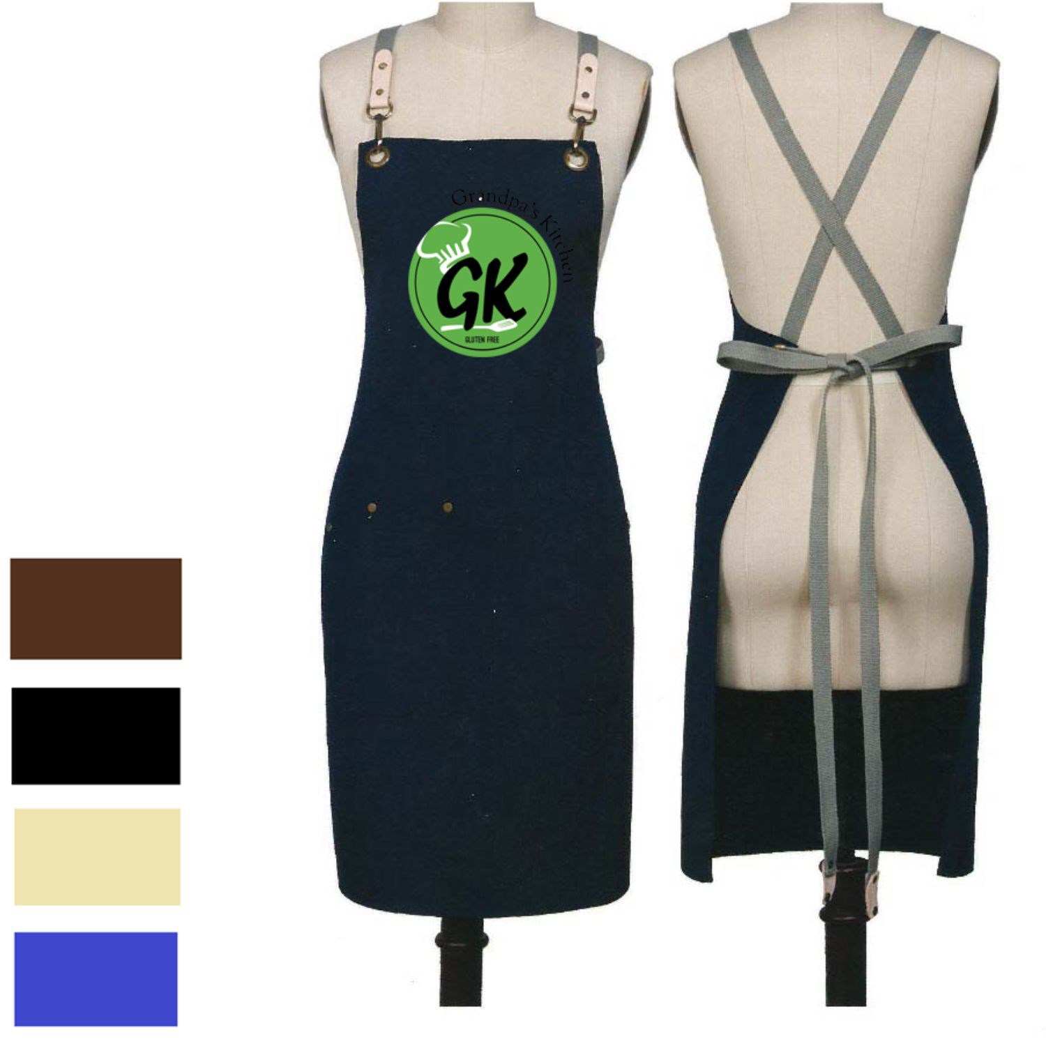 100% Cotton Canvas Kitchen Aprons w/ Detachable cross straps 1
